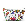 Retro 90s Pattern Accessory Pouch — Roller Skates, Cassette & Neon Shapes