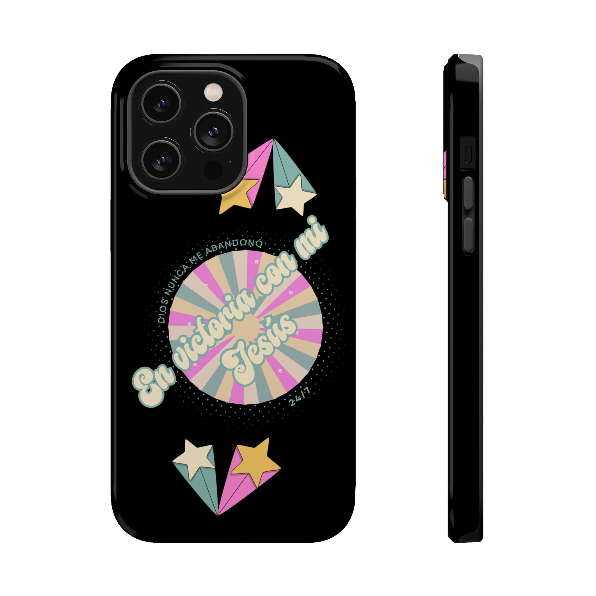 Mujeres Cover de Telefono Magnético e Impacto Resistente— "En Victoria con mi Jesús" Retro Star Design