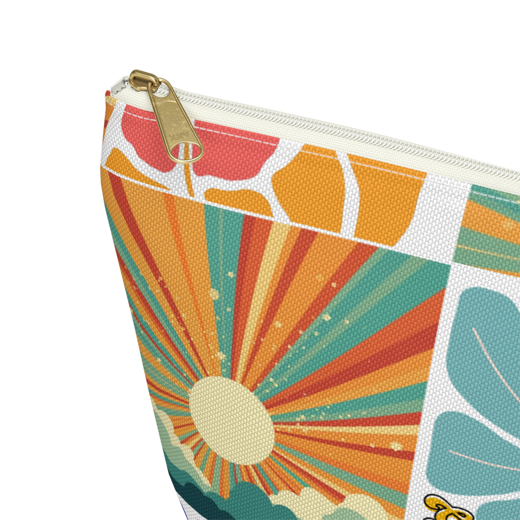 Retro Floral Sunrays Accessory Pouch — Colorful Sunrays T‑Bottom Bag