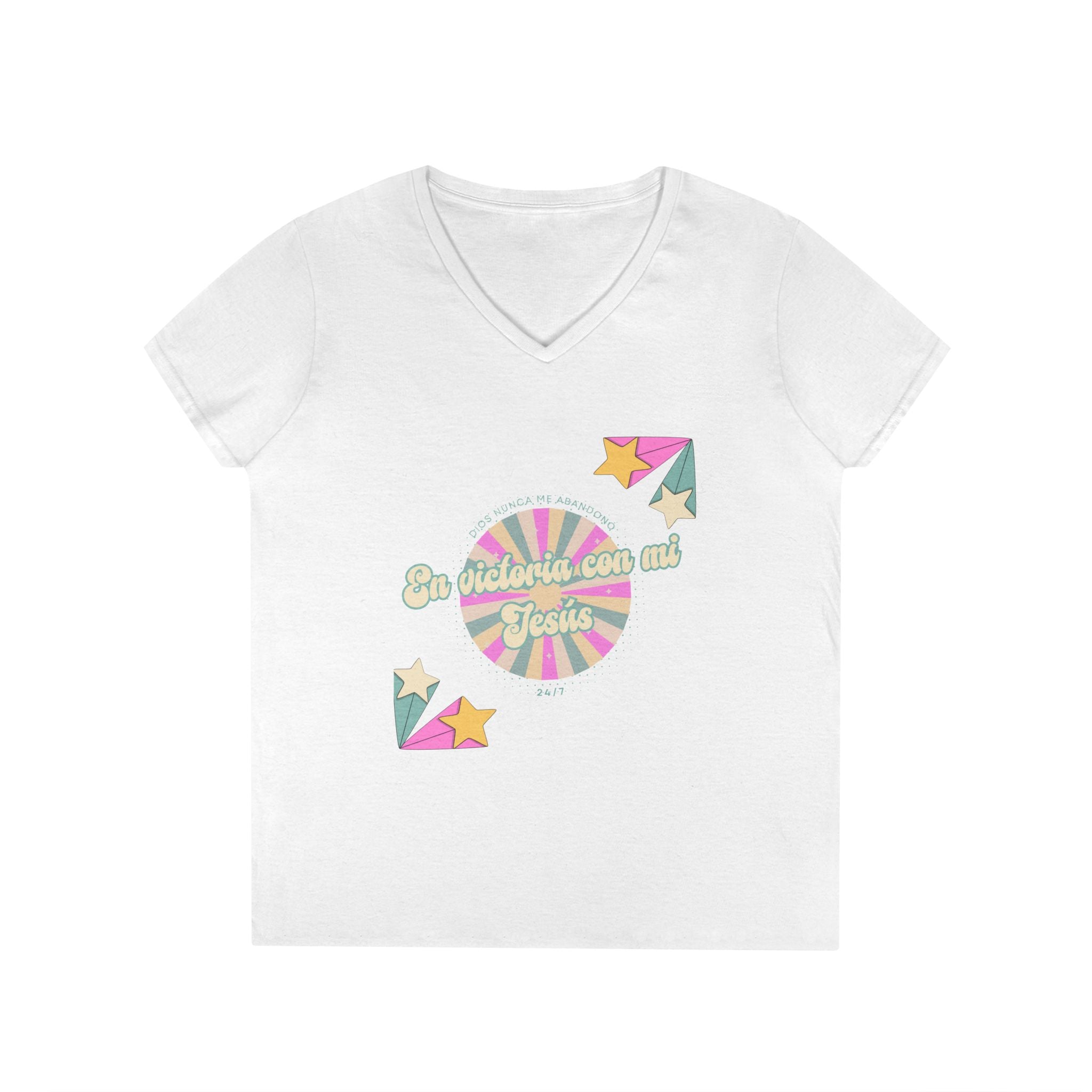 Camisa cuello V-Neck — "En victoria con mi Jesús" Para Mujeres