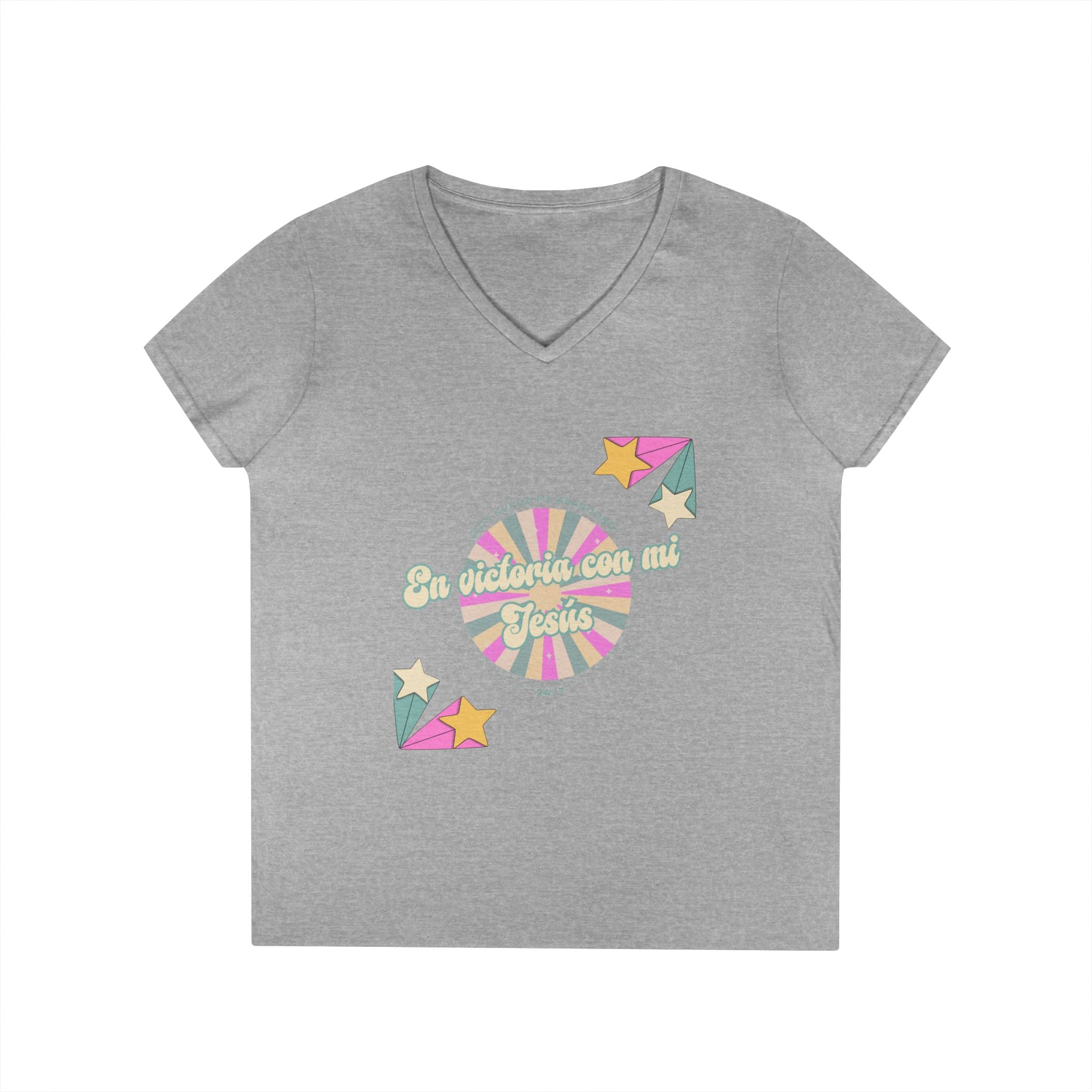 Camisa cuello V-Neck — "En victoria con mi Jesús" Para Mujeres