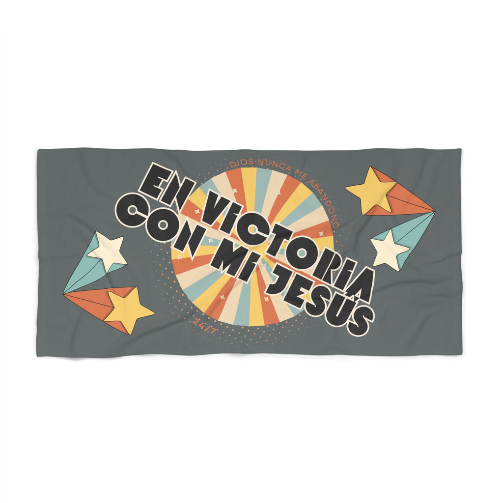 Toalla para la playa-Hombres - "En Victoria Con Mi Jesús" Retro Star Christian Beach Towel