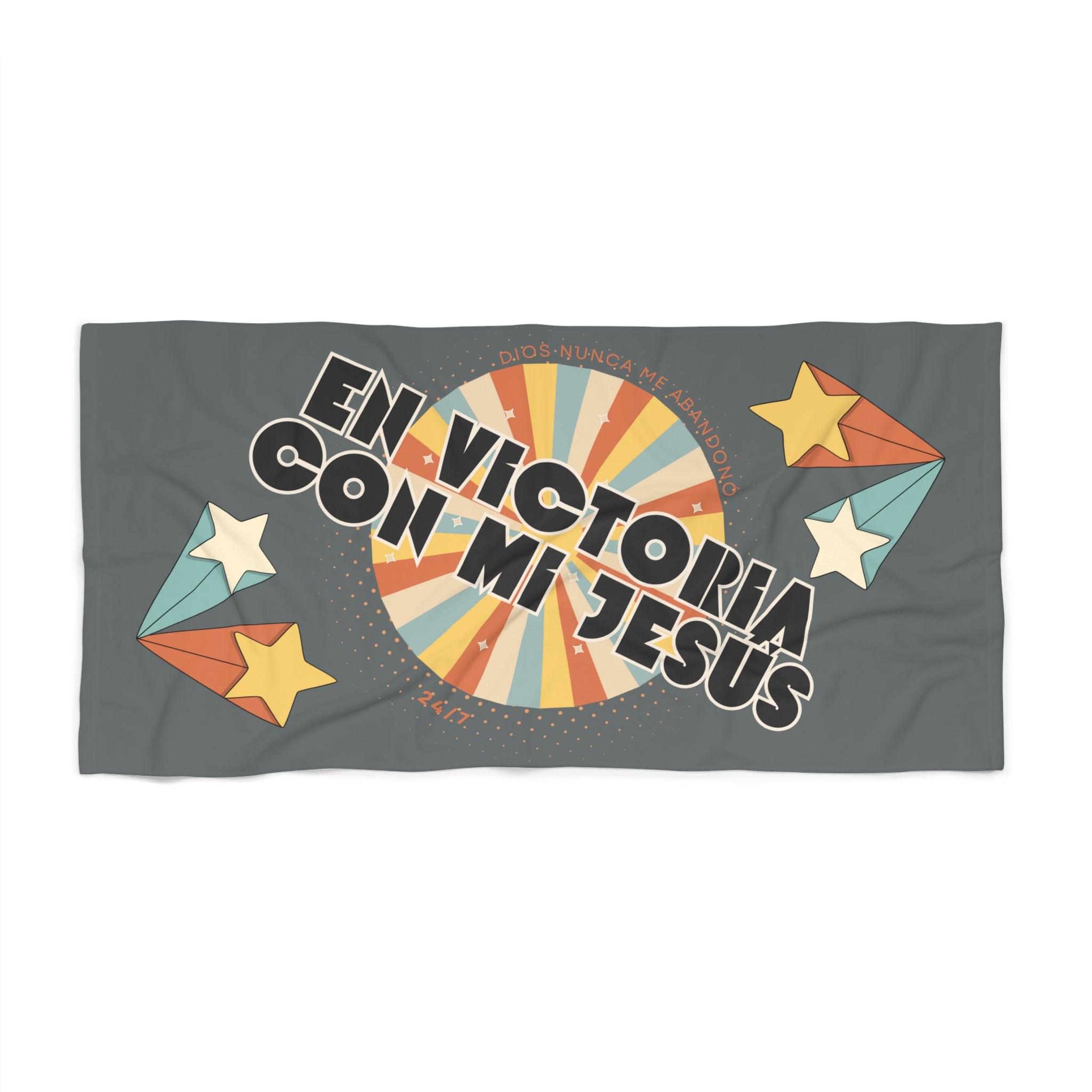 Toalla para la playa-Hombres - "En Victoria Con Mi Jesús" Retro Star Christian Beach Towel