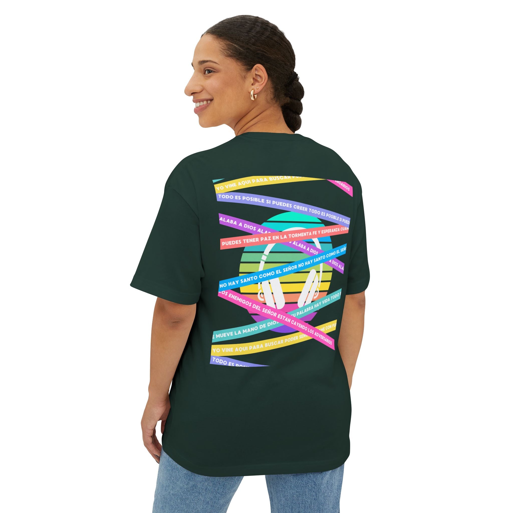 Woman's Spanish Music Tee (Música Cristiana letras)— Oversized Boxy with Colors