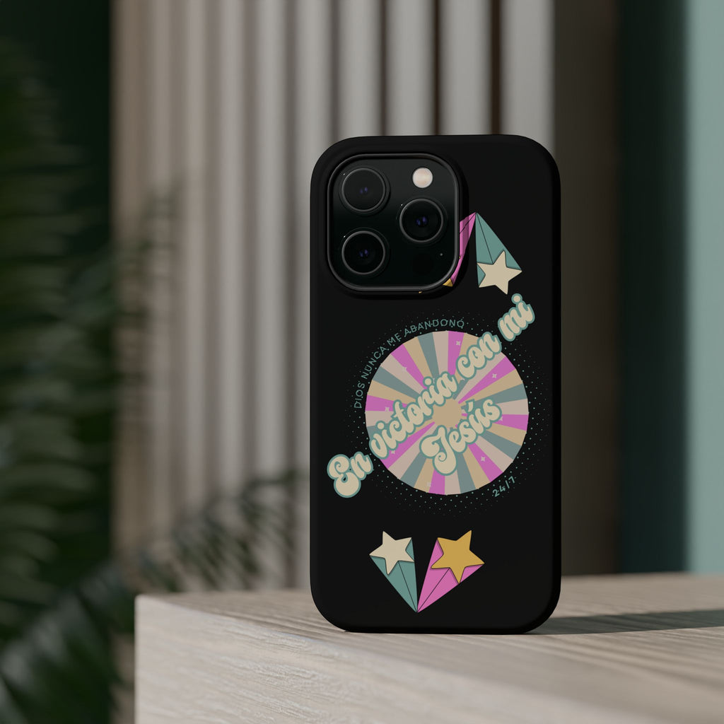 Mujeres Cover de Telefono Magnético e Impacto Resistente— "En Victoria con mi Jesús" Retro Star Design
