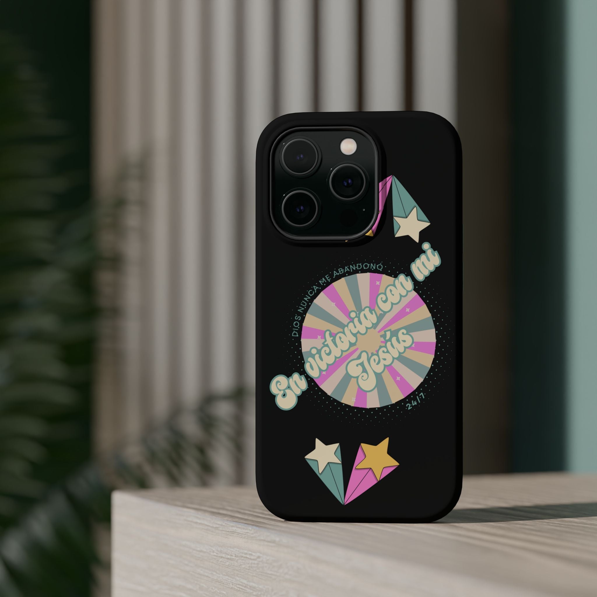 Mujeres Cover de Telefono Magnético e Impacto Resistente— "En Victoria con mi Jesús" Retro Star Design