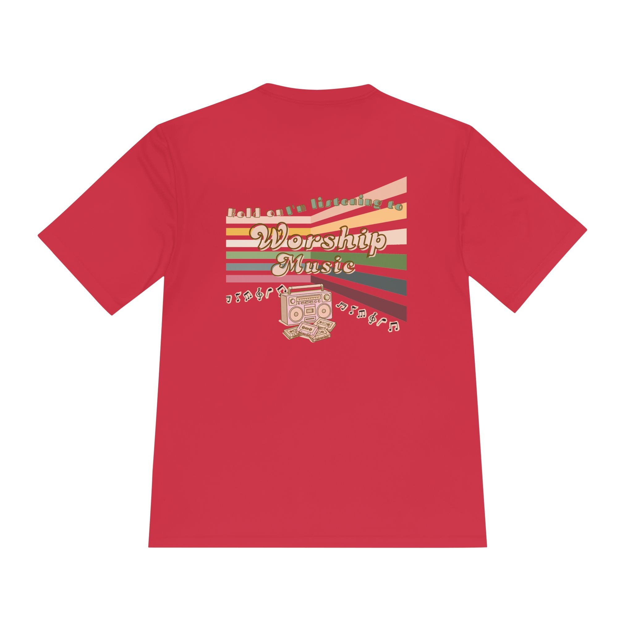 Women's Worship Music Moisture Wicking Tee — Retro Stripes & Speaker Graphic