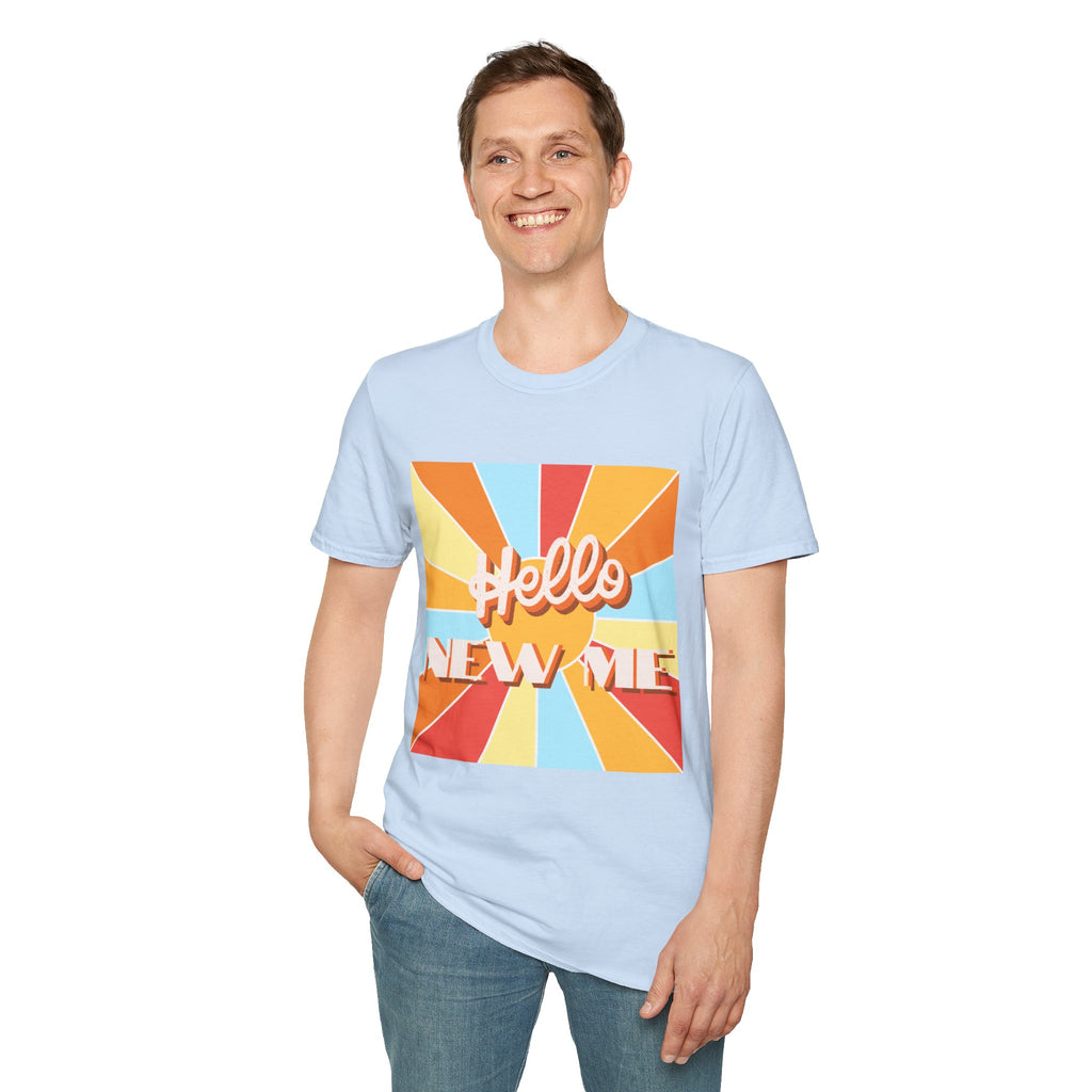 Men's Hello New Me Retro Tee — BACK: 2 Corinthians 5:17