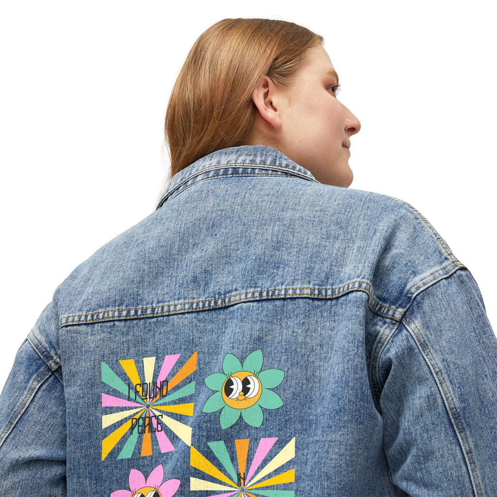 Women's Denim Jacket — Retro 'I found peace in Jesus'Graphic