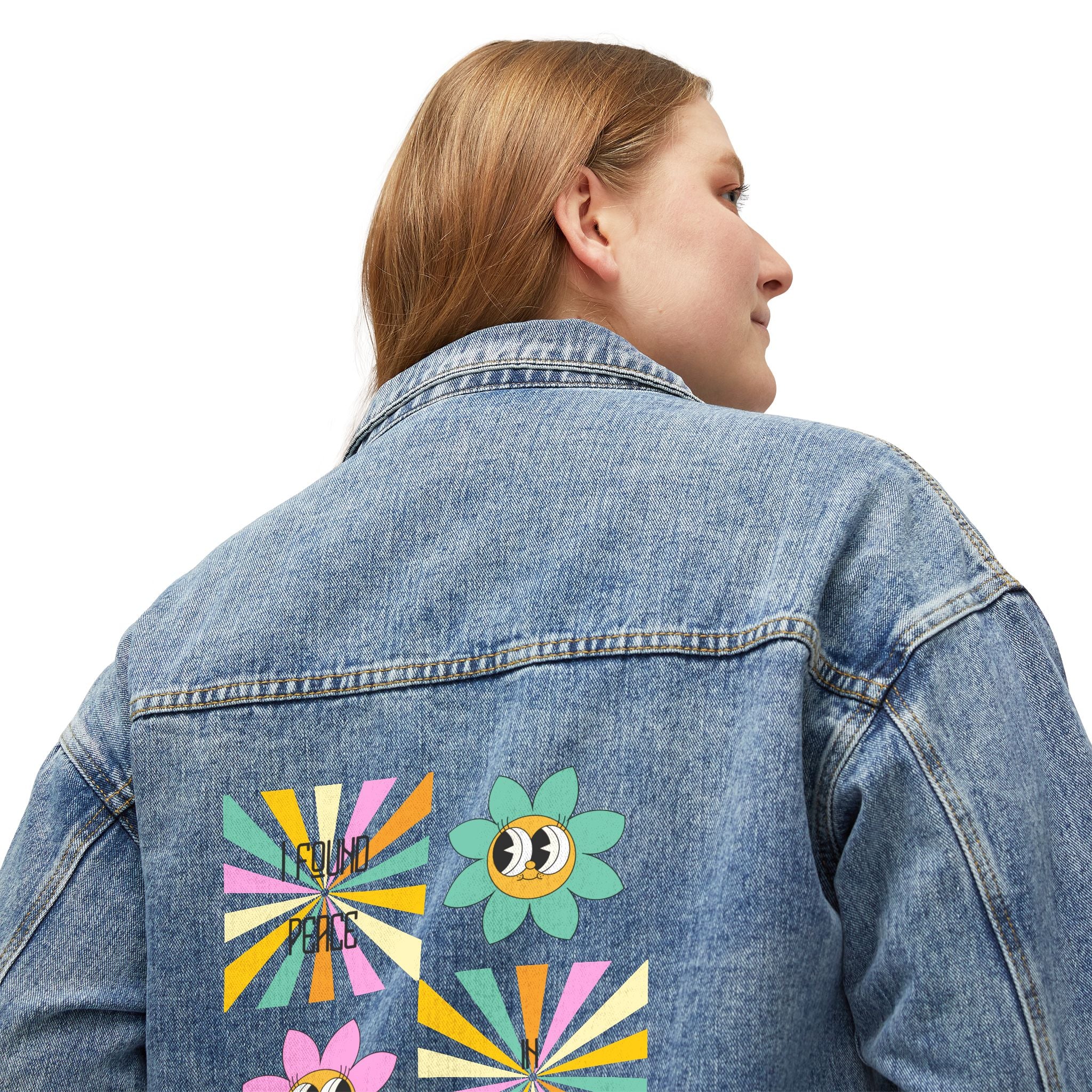 Women's Denim Jacket — Retro 'I found peace in Jesus'Graphic