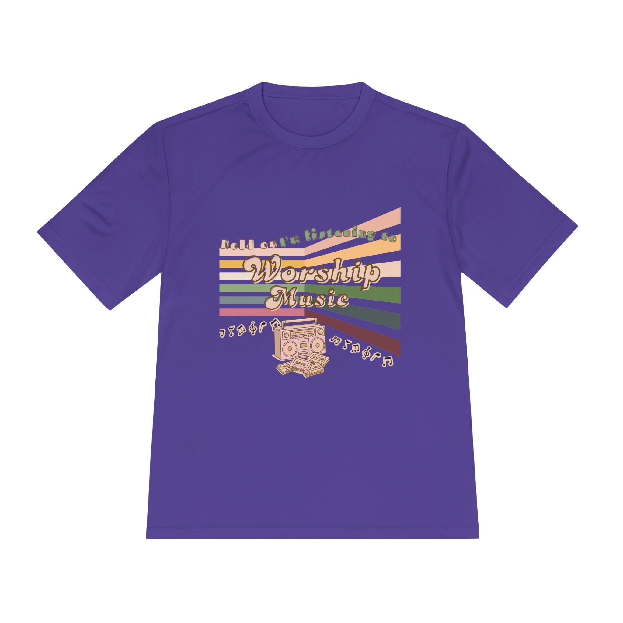 Women's Worship Music Moisture Wicking Tee — Retro Stripes & Speaker Graphic
