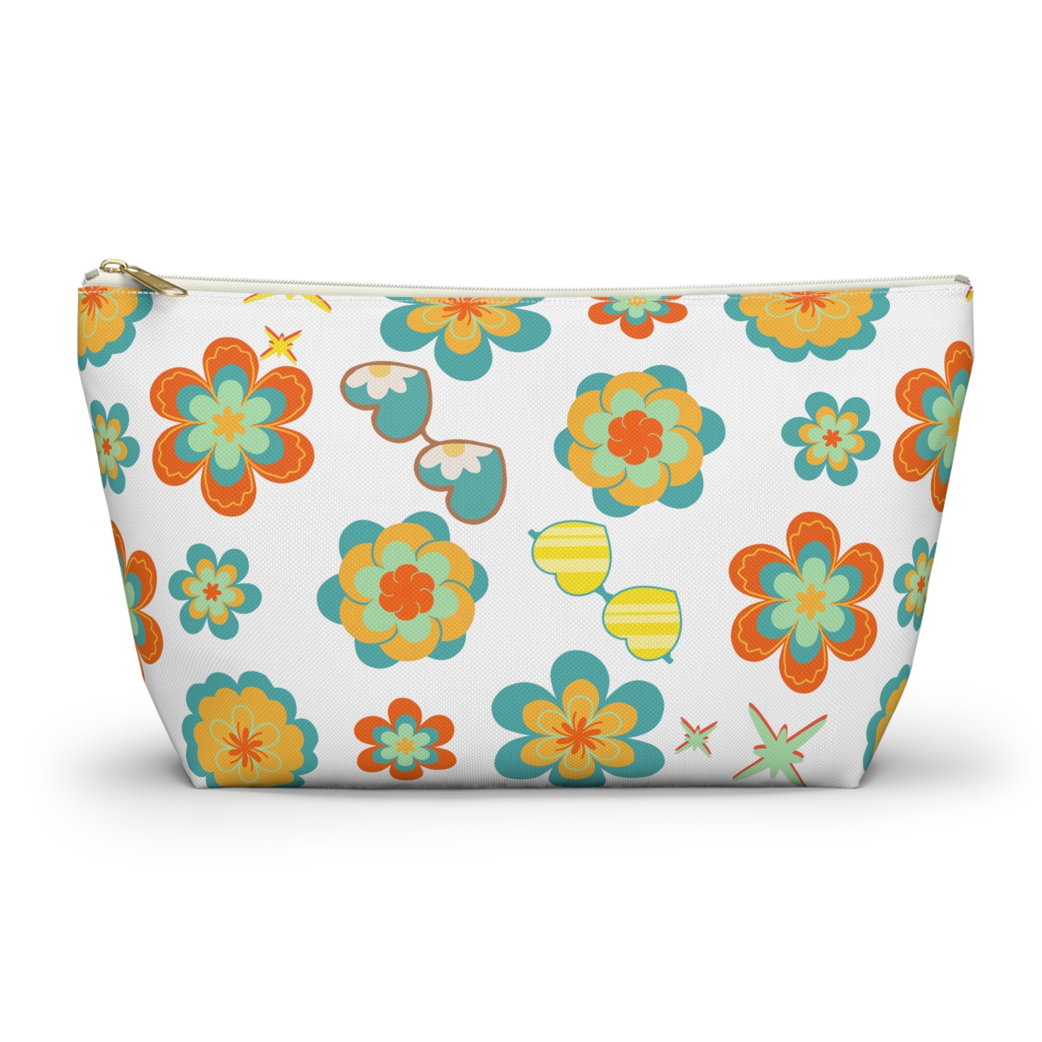 Retro Sunglasses Flowers Accessory Pouch — 60s-Inspired Bag