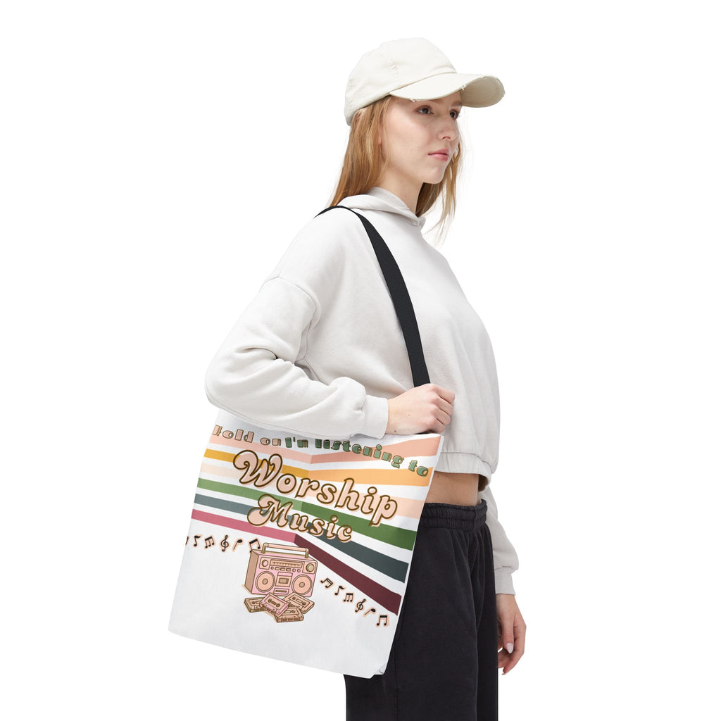 Worship Music Tote Bag – Faith-Inspired Retro Boombox Design