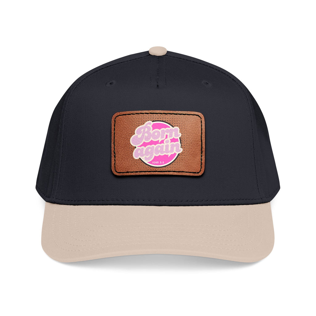 Women's 'Born Again' Leather Patch Baseball Cap — Retro Pink Logo Mid-Profile Hat