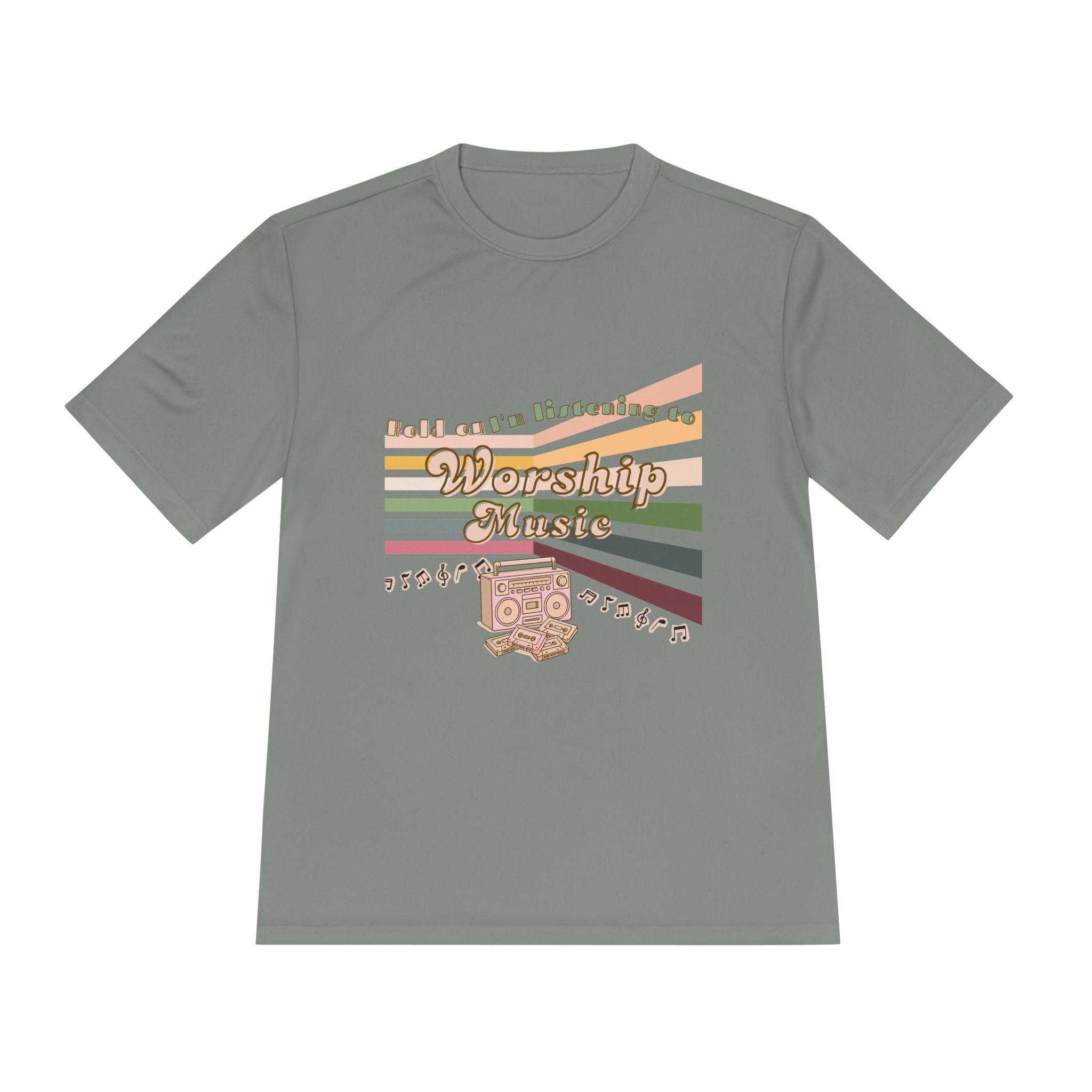 Women's Worship Music Moisture Wicking Tee — Retro Stripes & Speaker Graphic