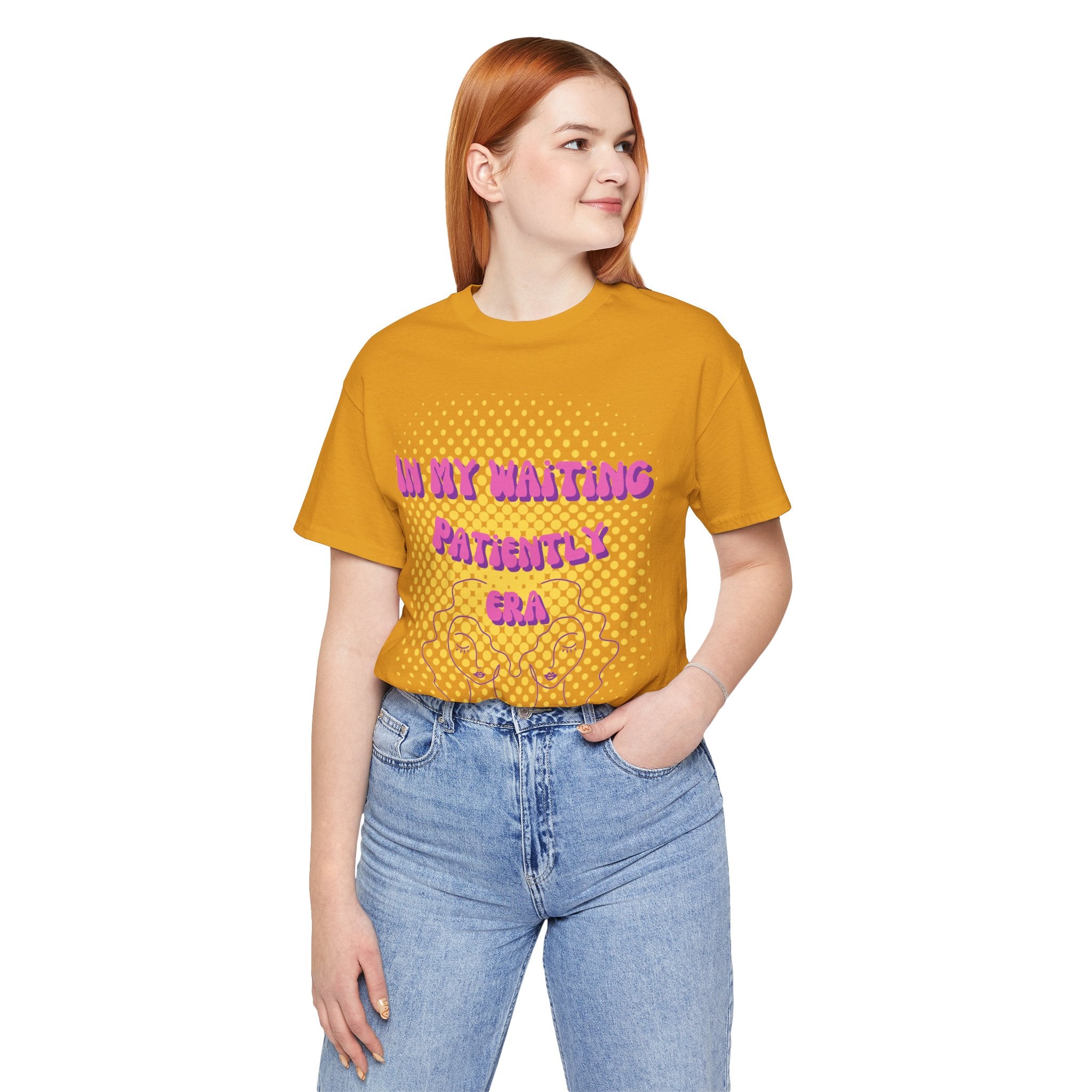 Women's 'In my Waiting Patiently Era' Tee - Yellow Graphic Jersey Short Sleeve