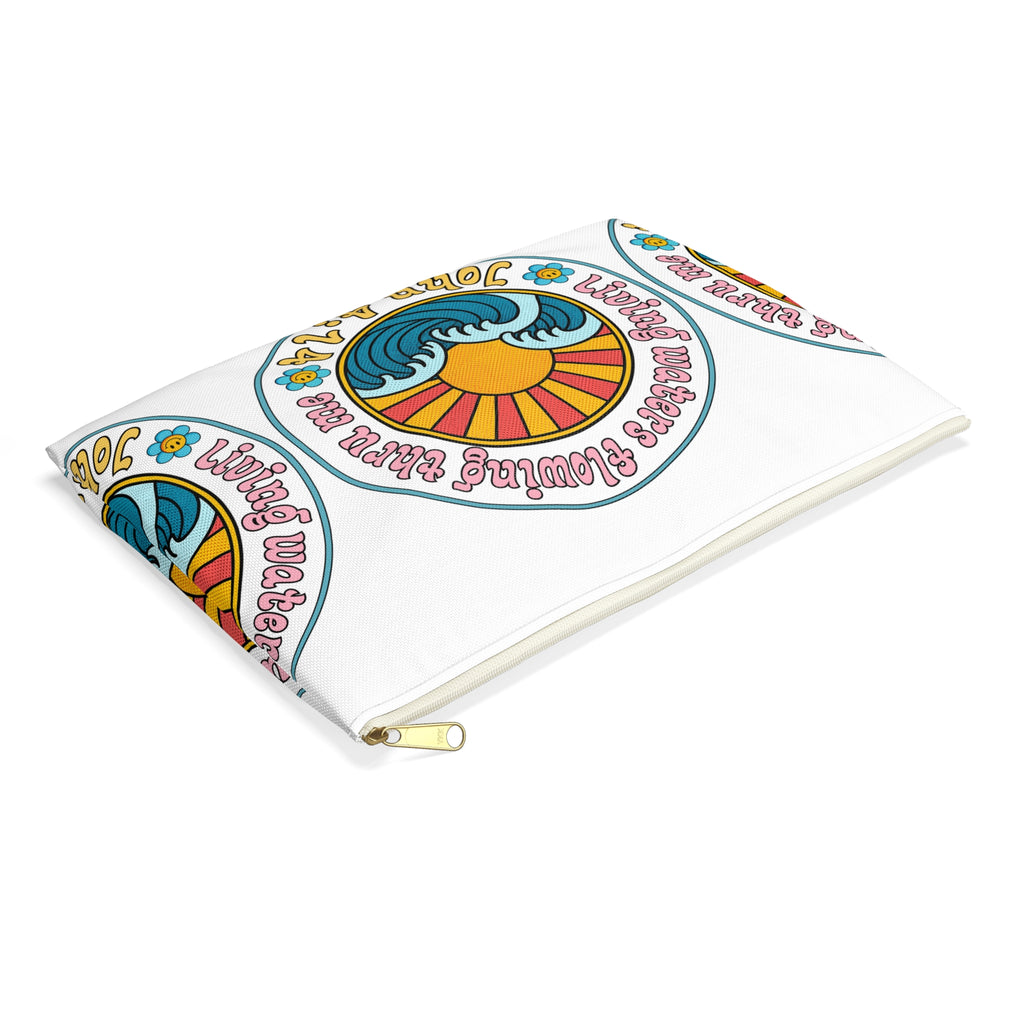 Accessory Pouch — "Living Waters Flowing Thru Me" John 4:14 Floral Wave