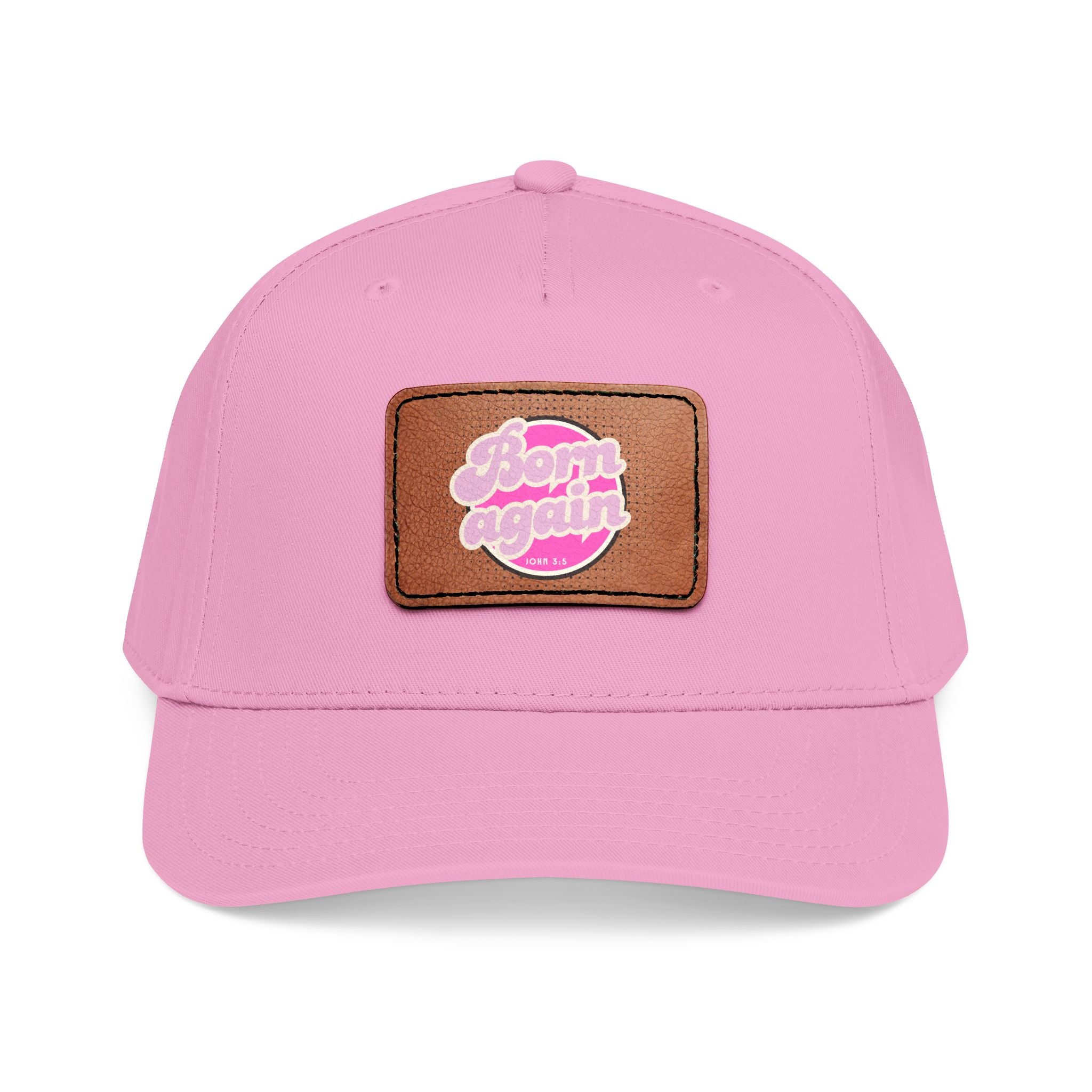 Women's 'Born Again' Leather Patch Baseball Cap — Retro Pink Logo Mid-Profile Hat