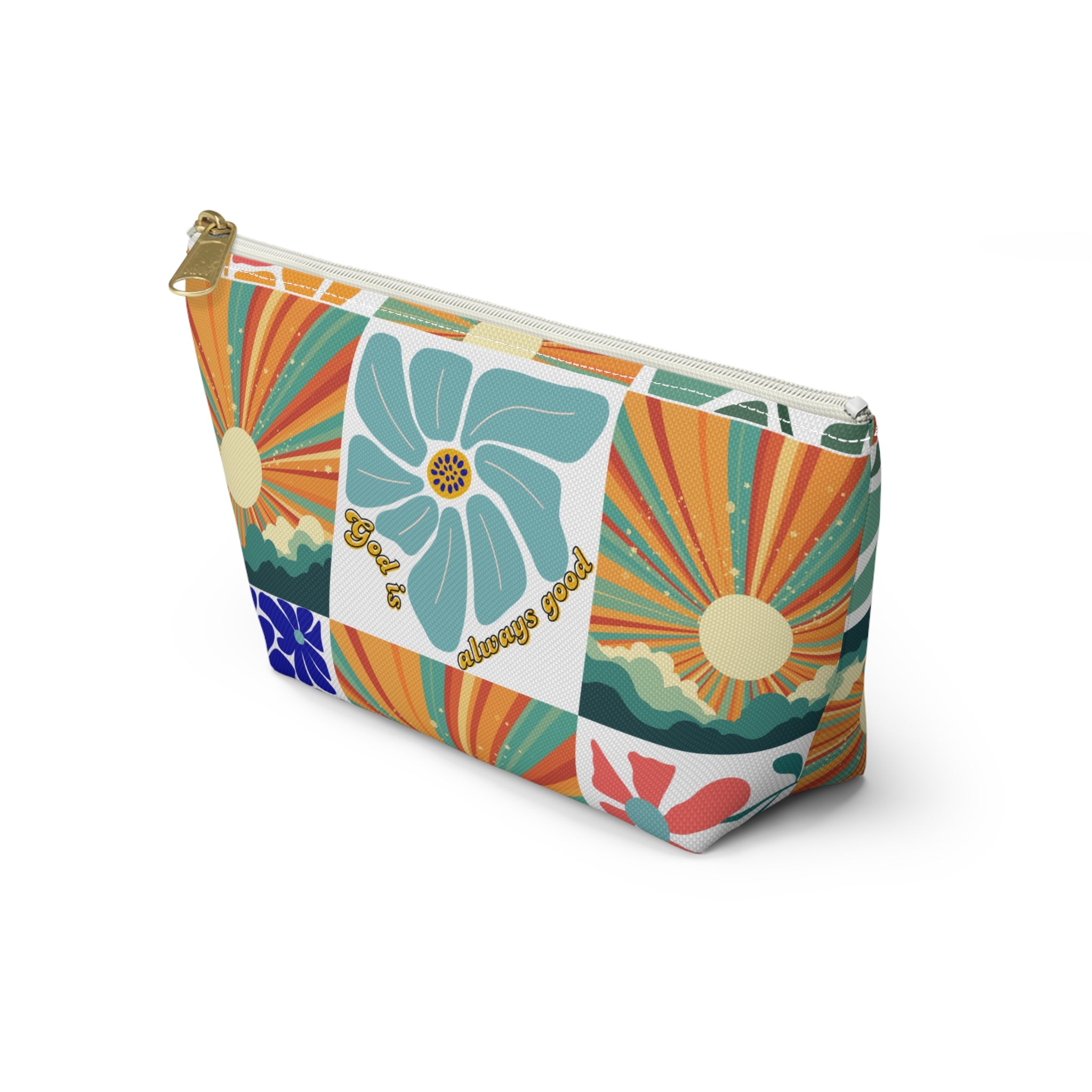 Retro Floral Sunrays Accessory Pouch — Colorful Sunrays T‑Bottom Bag