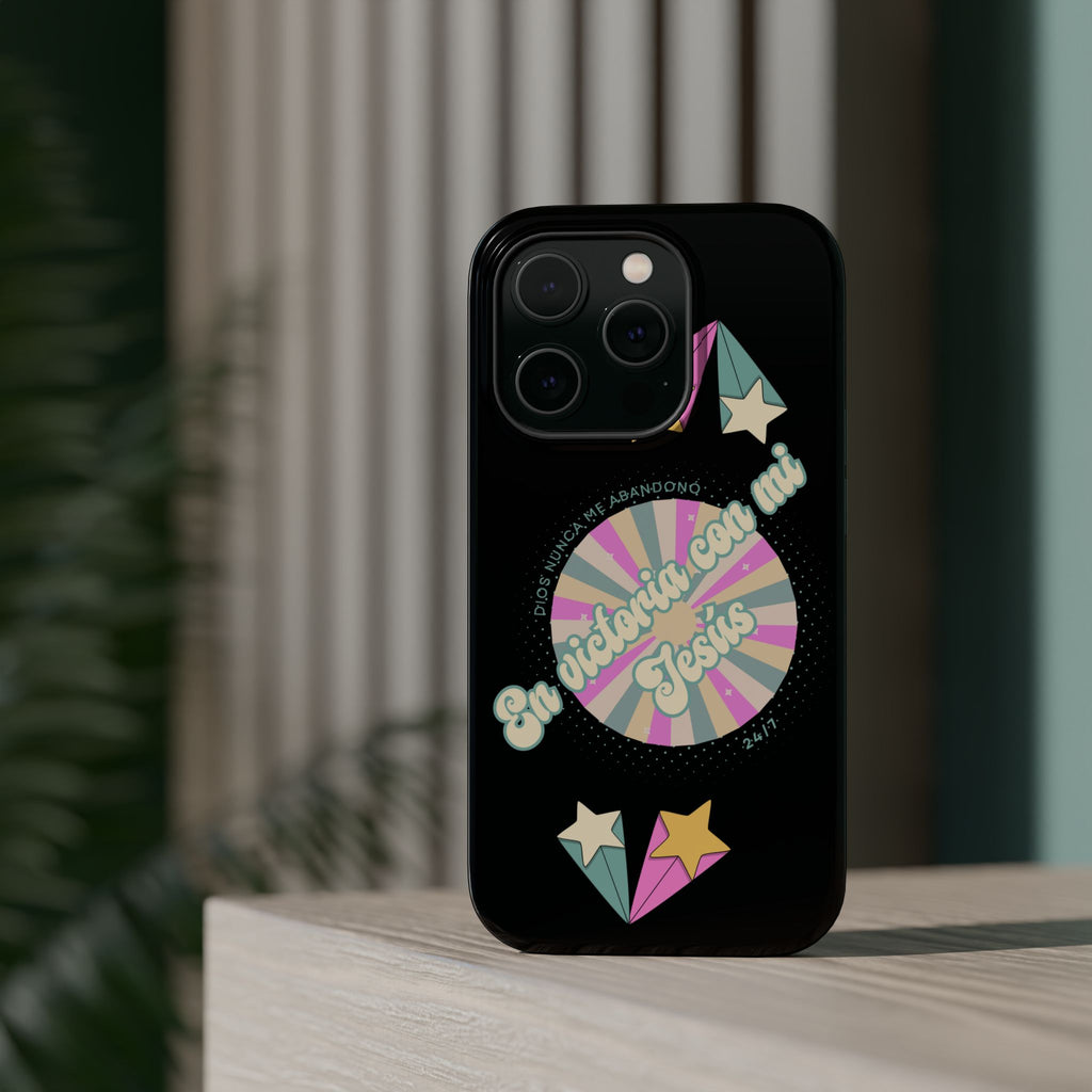 Mujeres Cover de Telefono Magnético e Impacto Resistente— "En Victoria con mi Jesús" Retro Star Design