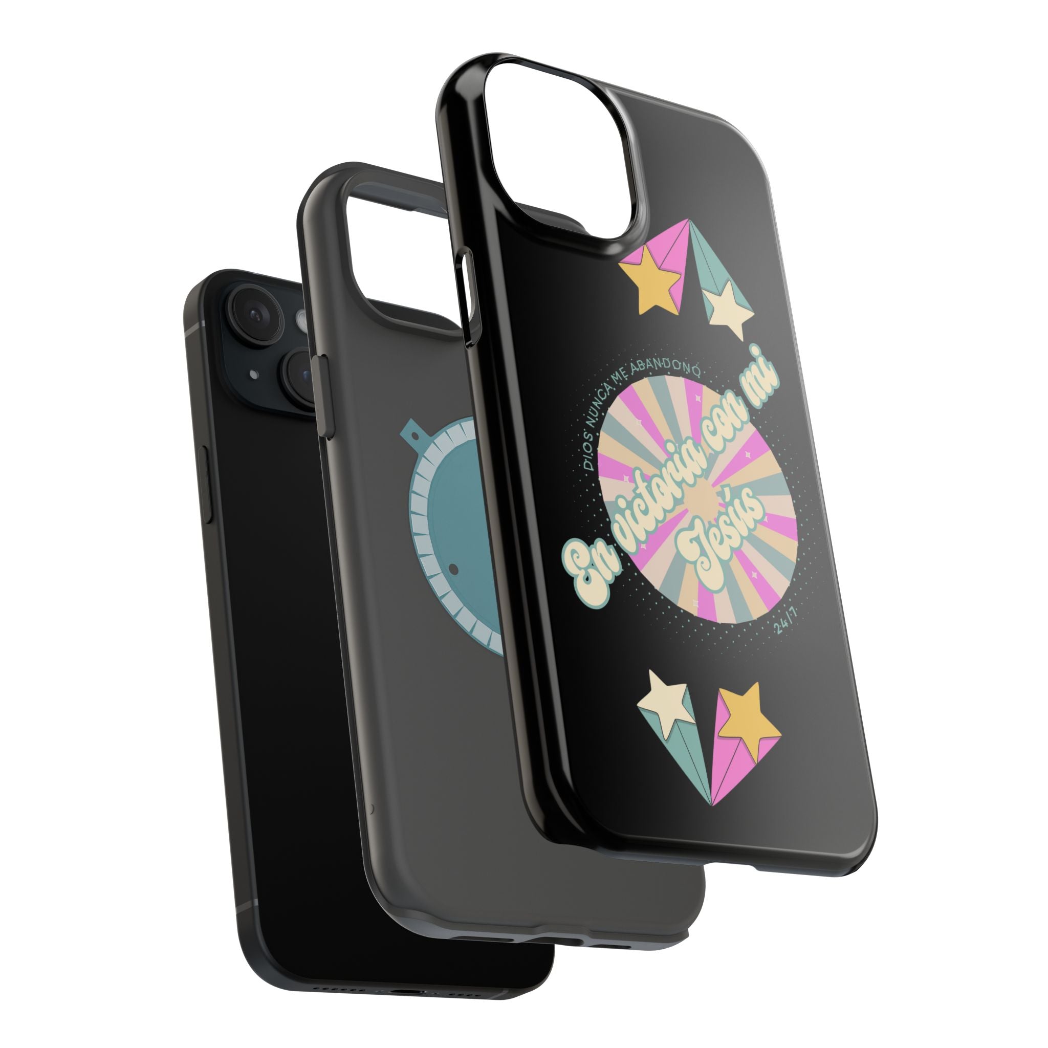 Mujeres Cover de Telefono Magnético e Impacto Resistente— "En Victoria con mi Jesús" Retro Star Design