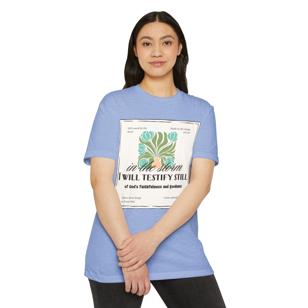 Women's  Faith Graphic T-Shirt — "In the Storm I Will Testify Still" Christian Tee