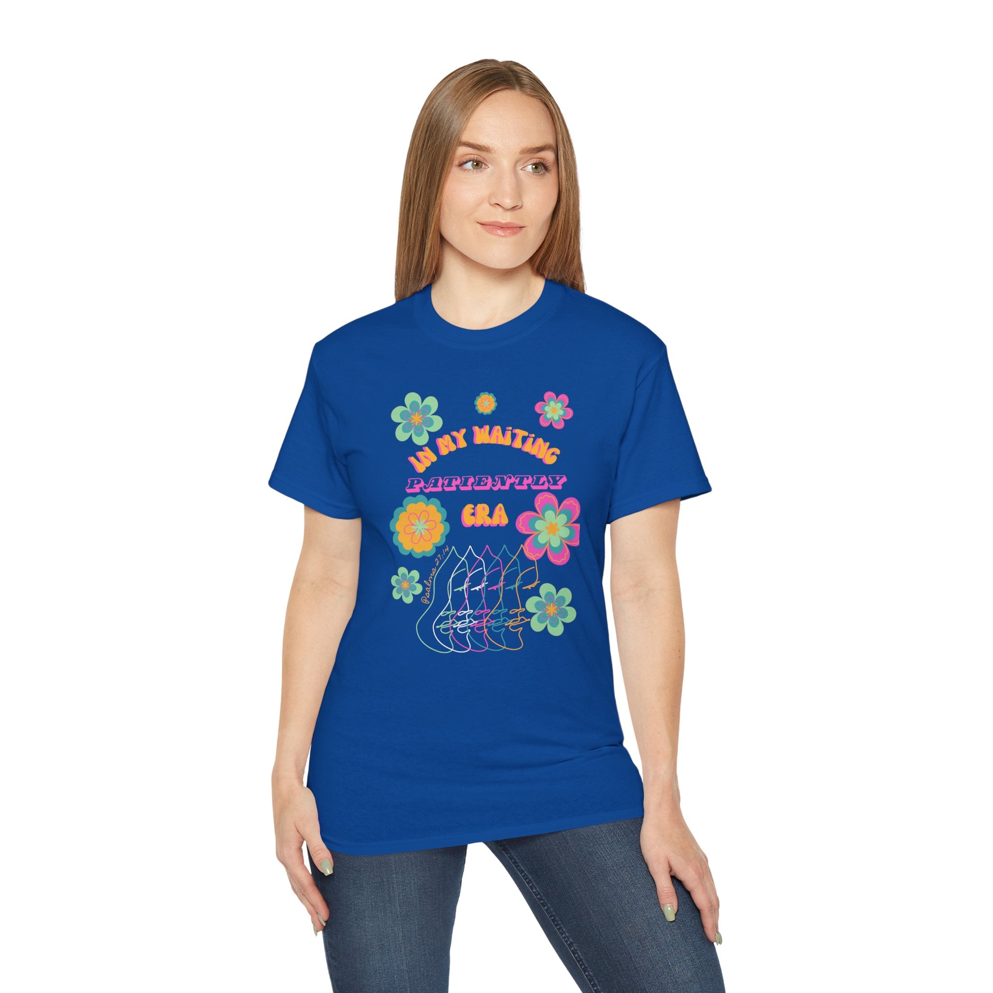 Retro Floral "In My Waiting Patiently Era" Ladies' V-Neck T-Shirt