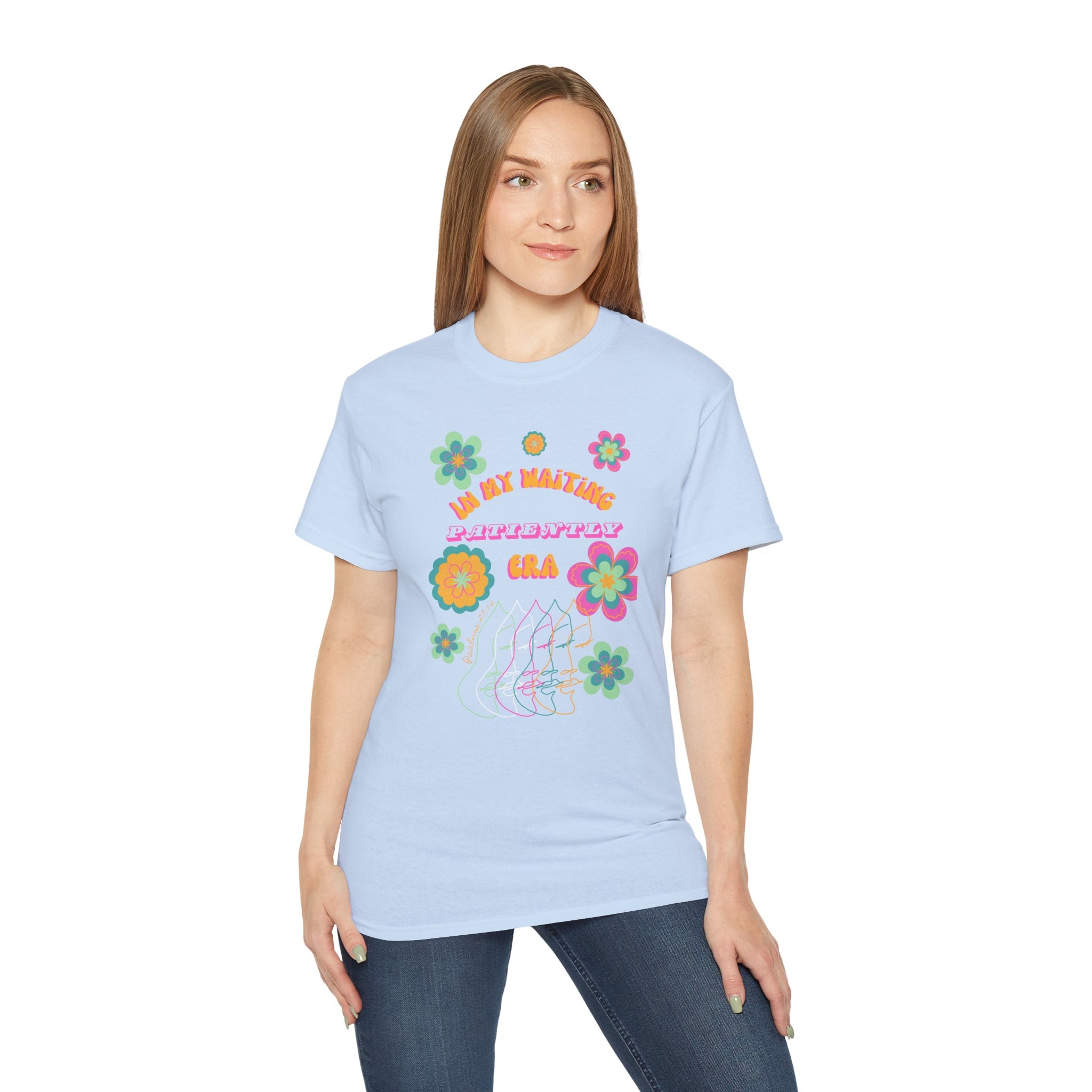 Retro Floral "In My Waiting Patiently Era" Ladies' V-Neck T-Shirt
