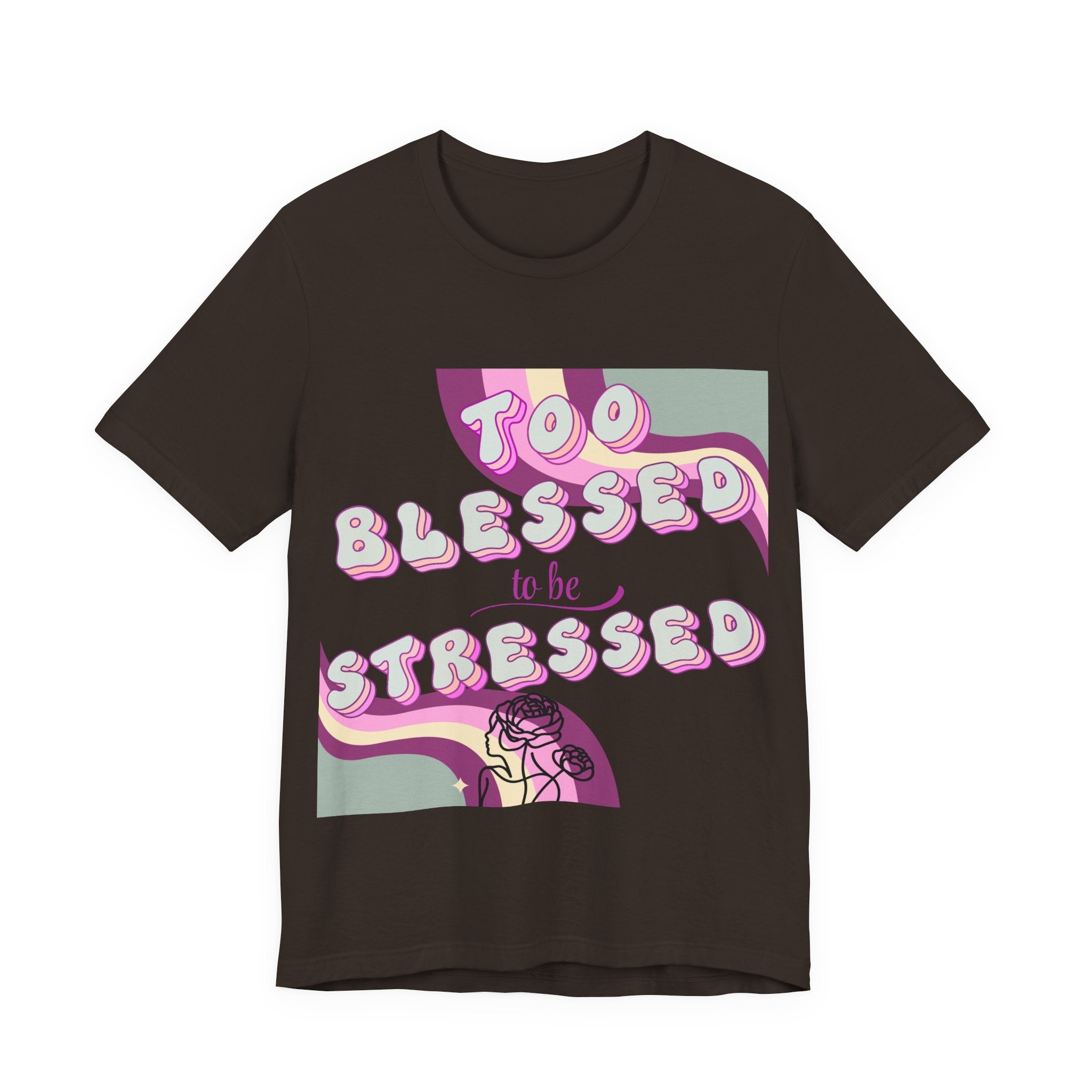Women's Too Blessed to Be Stressed Tee — Retro Pink Graphic T-Shirt