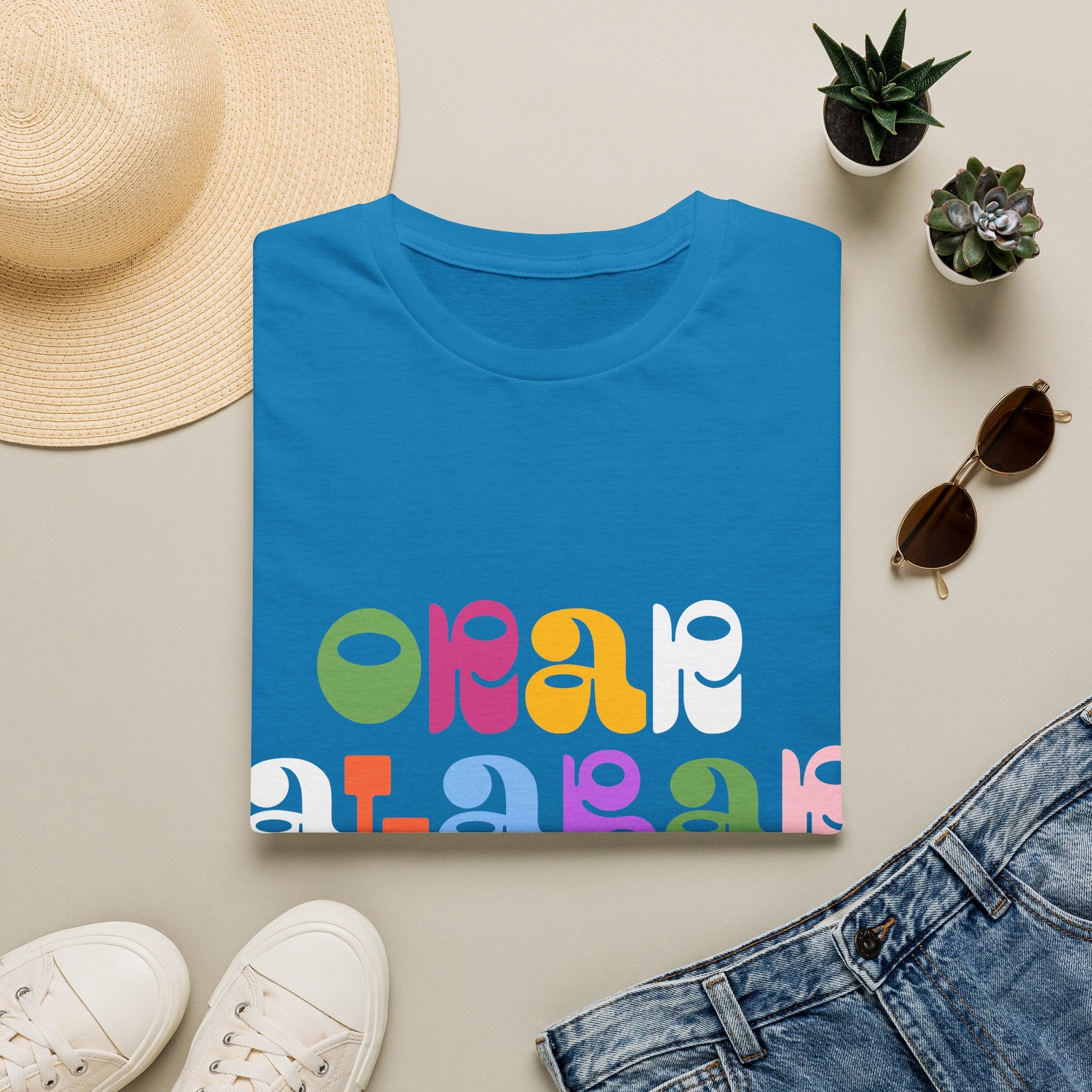 Woman's Bilingual Orar,Alabar, Repeat Tee — Colorful Groovy Type Design