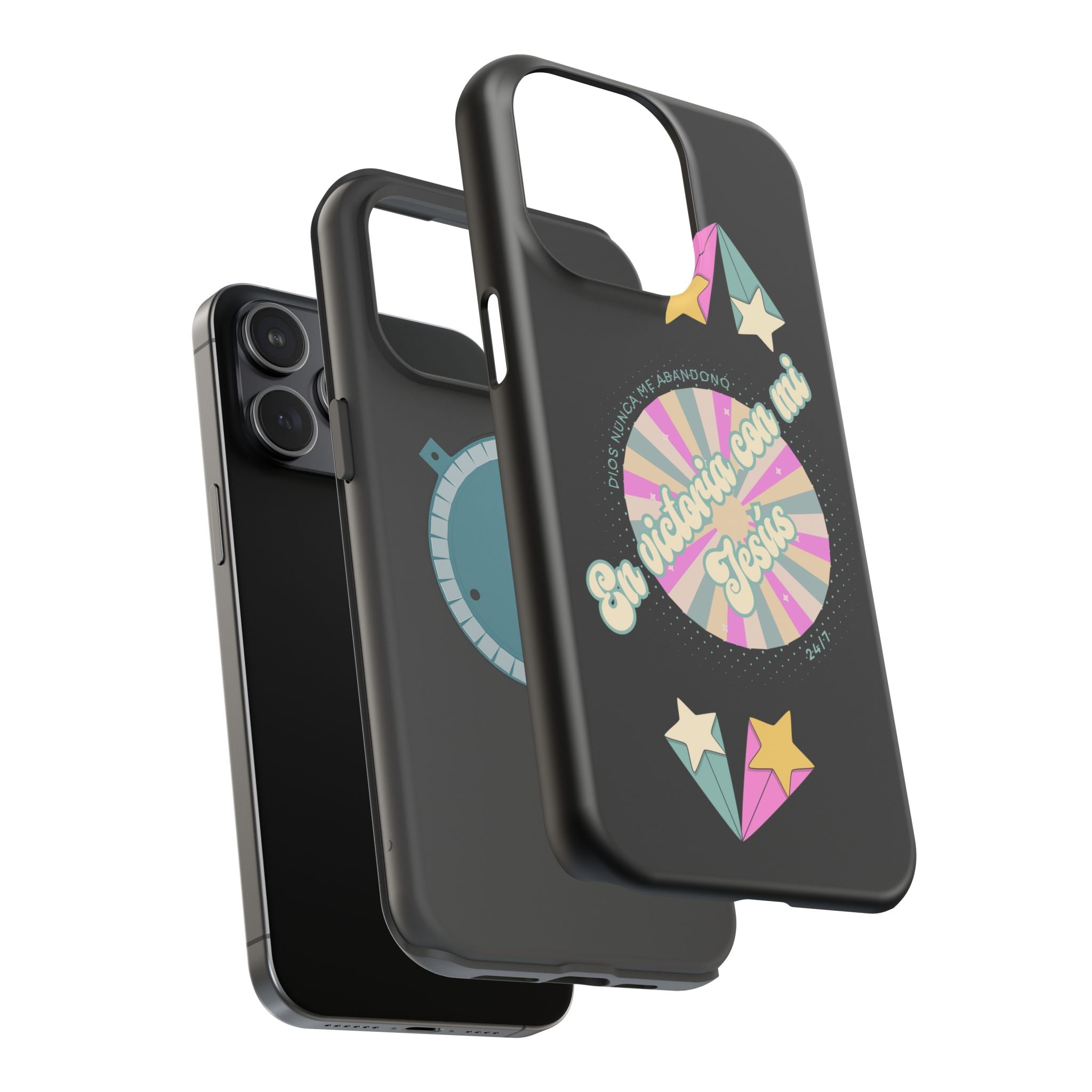 Mujeres Cover de Telefono Magnético e Impacto Resistente— "En Victoria con mi Jesús" Retro Star Design