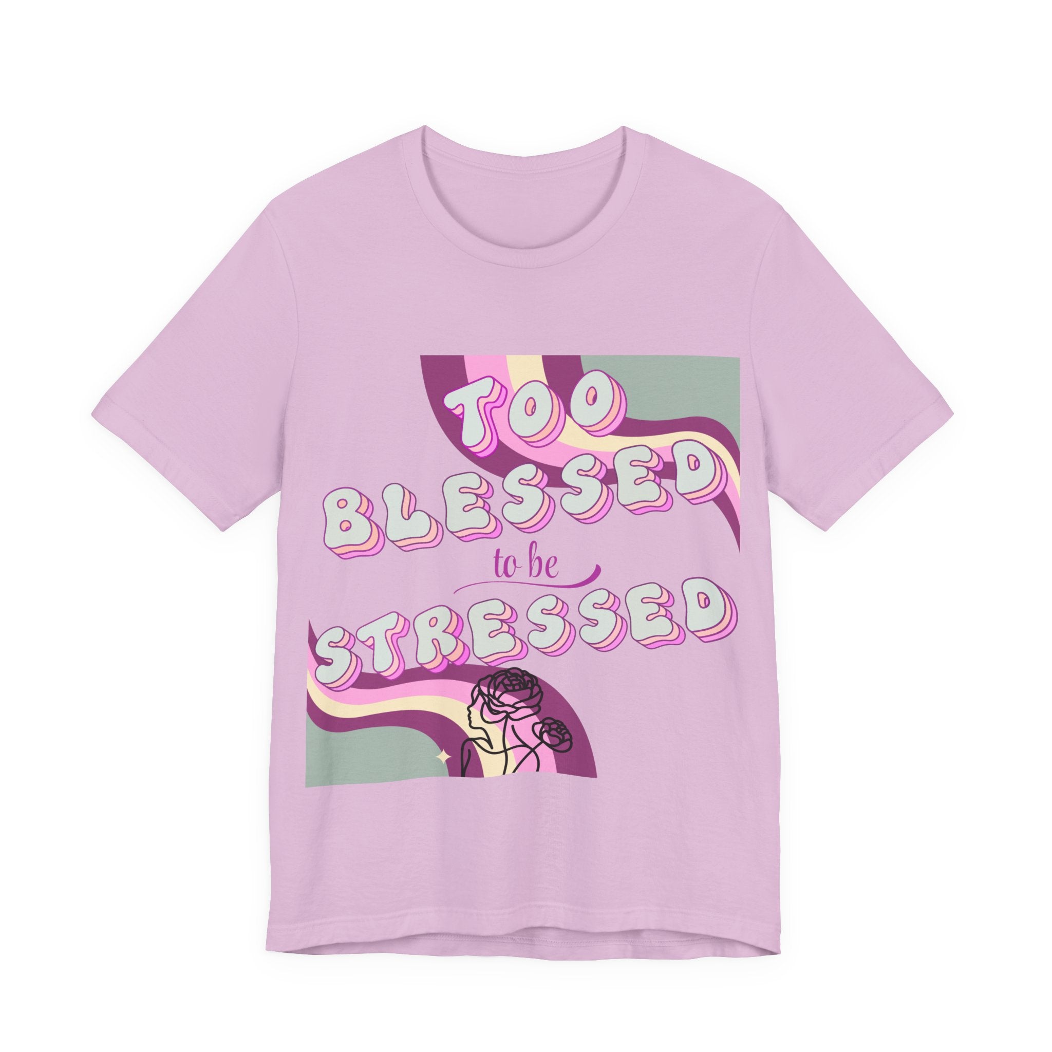 Women's Too Blessed to Be Stressed Tee — Retro Pink Graphic T-Shirt