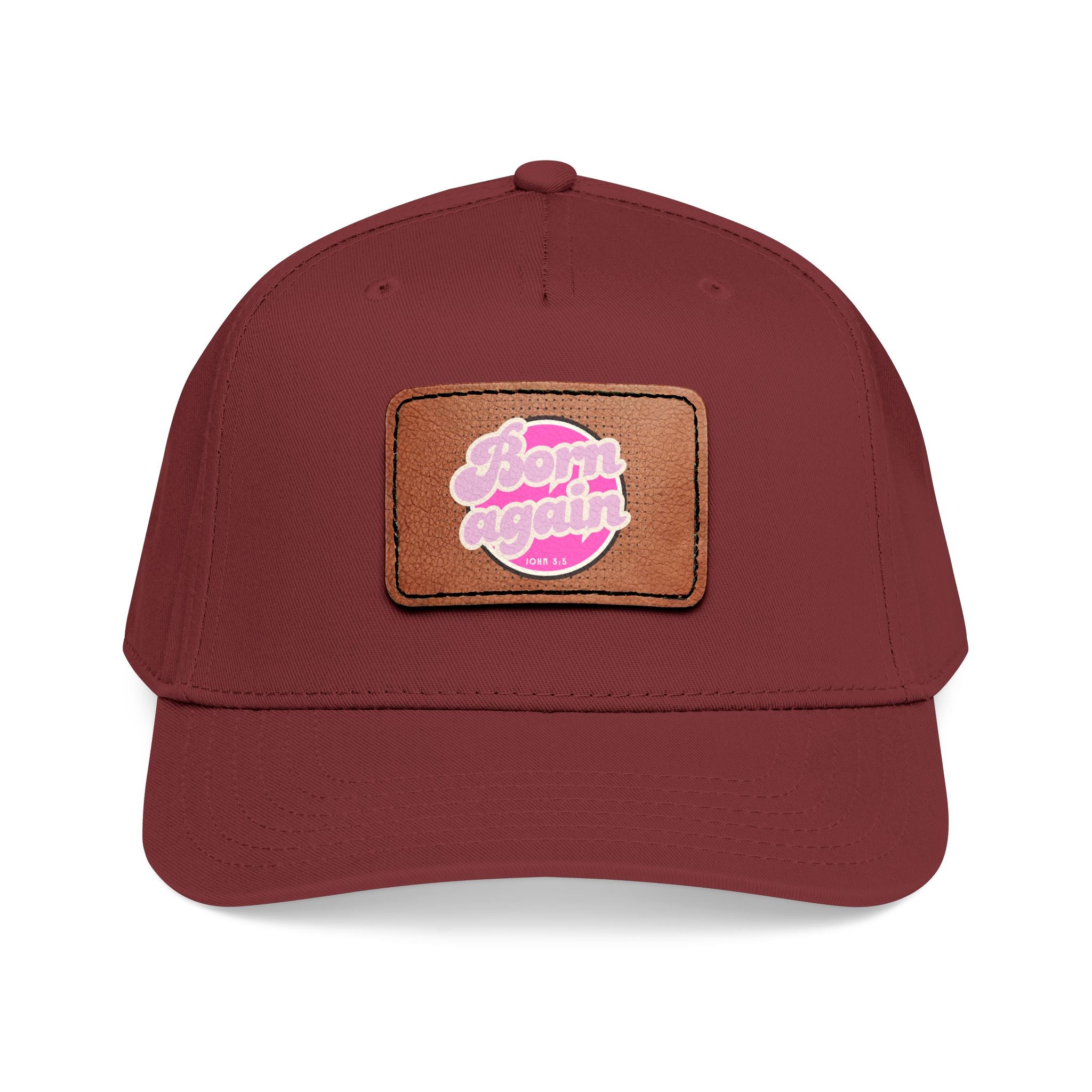 Women's 'Born Again' Leather Patch Baseball Cap — Retro Pink Logo Mid-Profile Hat