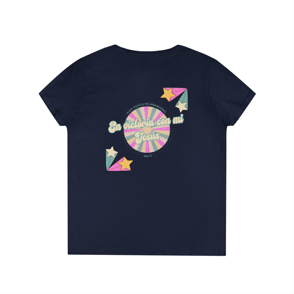 Camisa cuello V-Neck — "En victoria con mi Jesús" Para Mujeres
