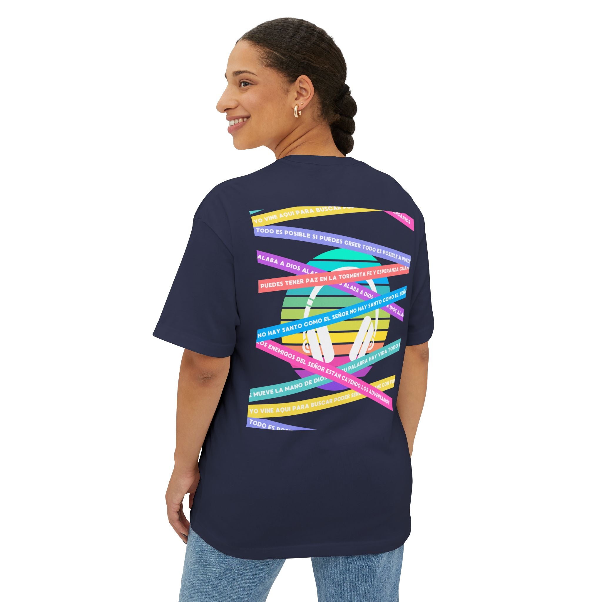 Woman's Spanish Music Tee (Música Cristiana letras)— Oversized Boxy with Colors