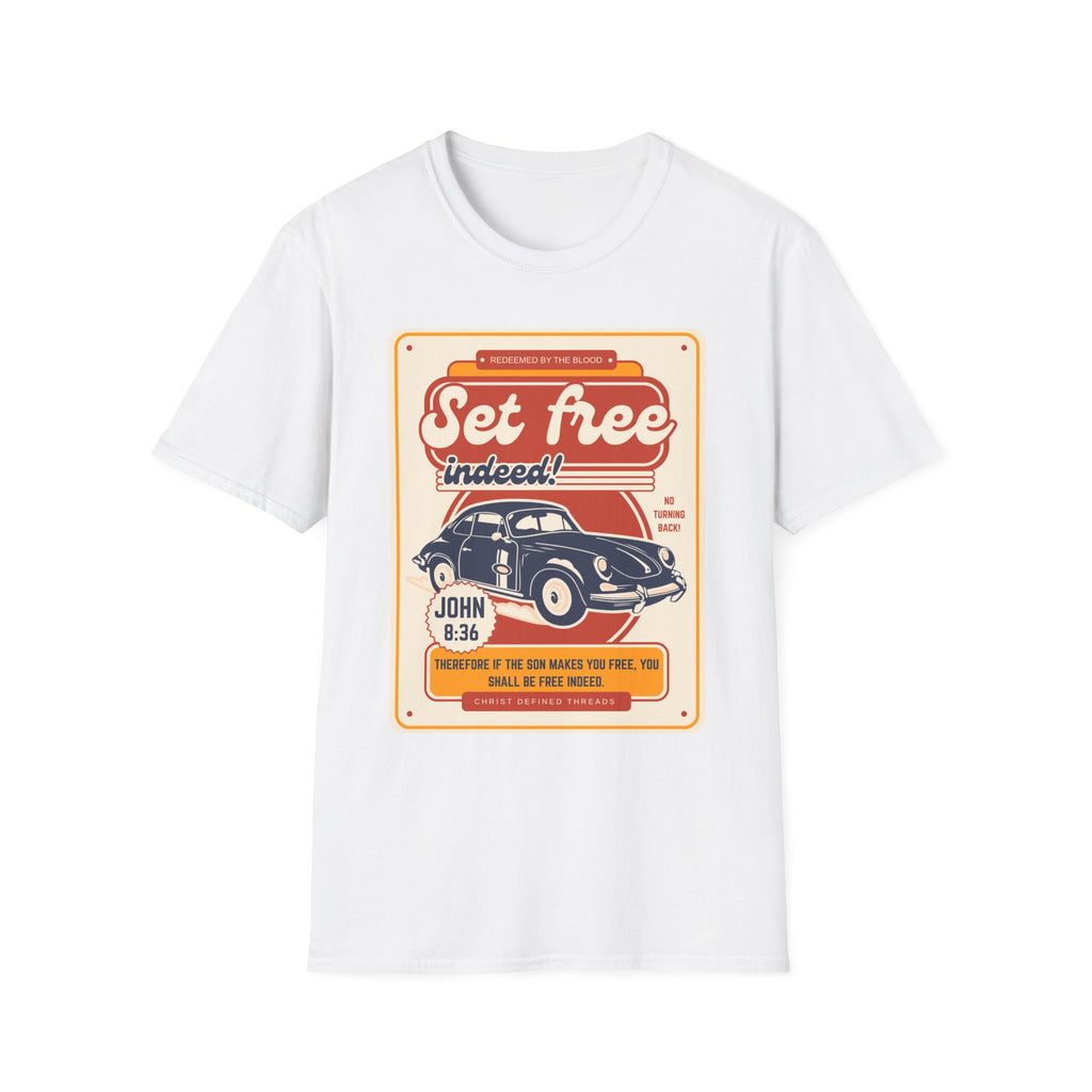 Men's 'Set free Indeed' T‑Shirt — Retro Vintage Car Christian Faith Graphic Tee