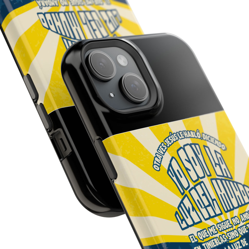 "Yo soy la luz del mundo" protección para telefono (Juan 8:12)— Para hombres- Magnético y resistente al impacto