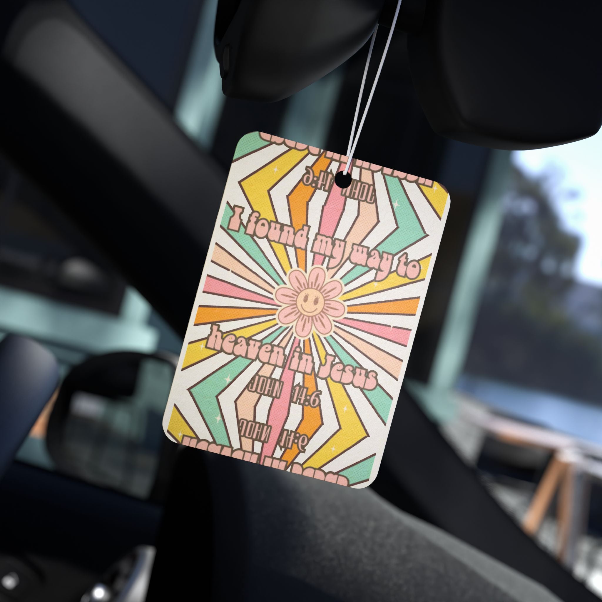 Retro Sunflower Car Air Freshener — "John 14:6"