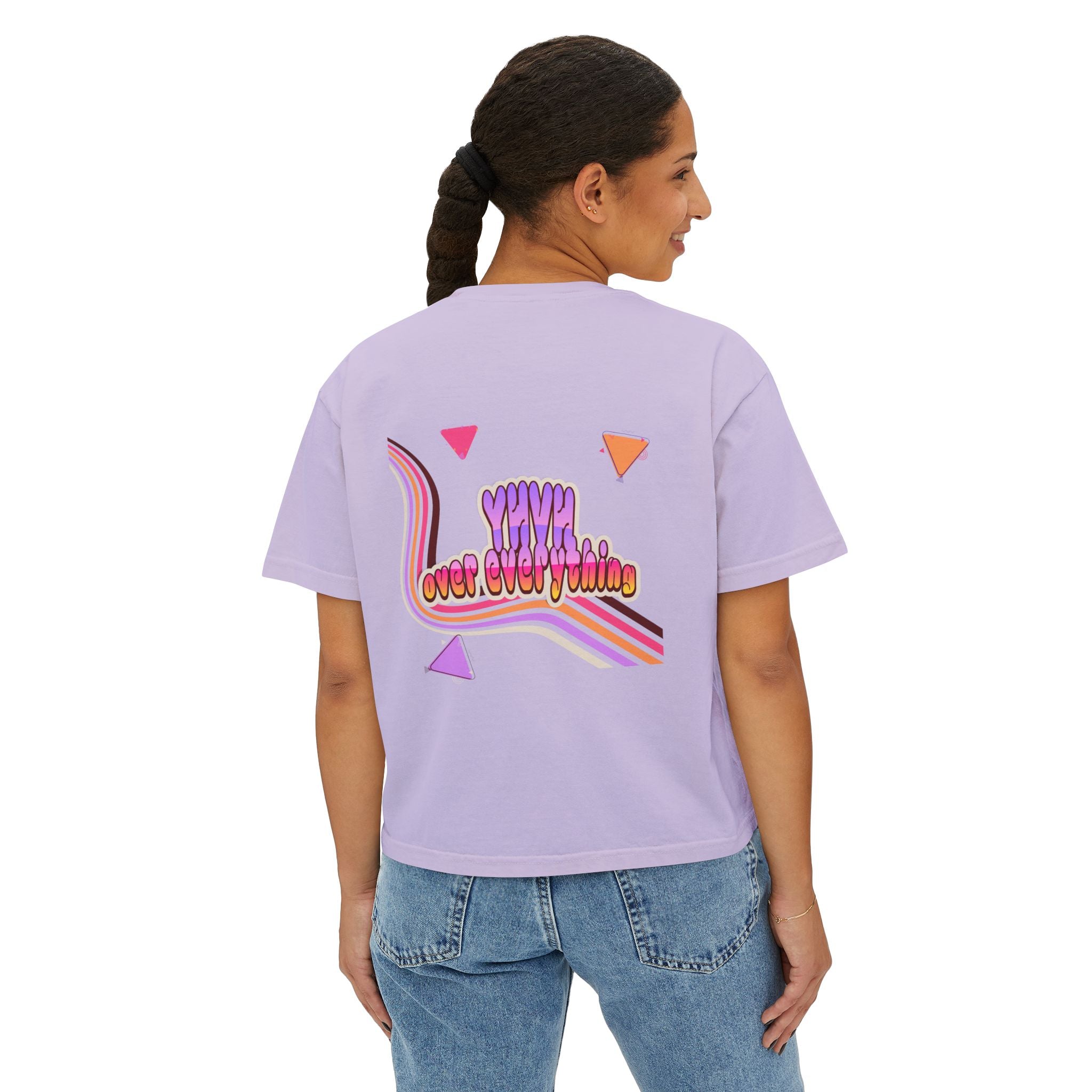 Retro 'YHVH over everything' Boxy Tee — Women's 90s Vibe Graphic T-Shirt