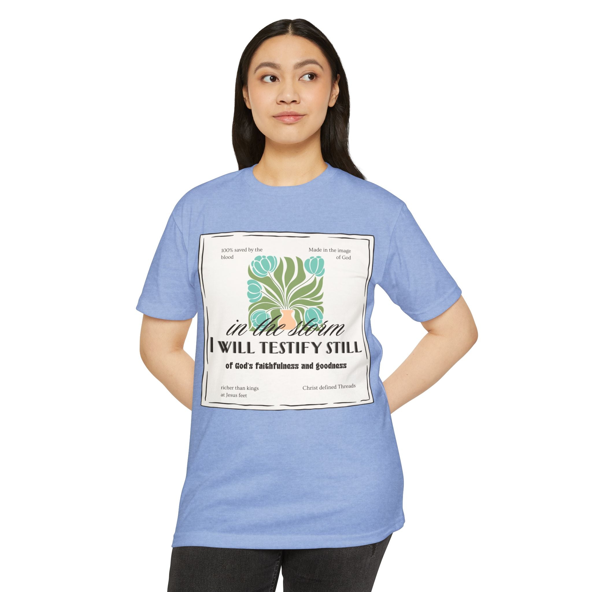 Women's  Faith Graphic T-Shirt — "In the Storm I Will Testify Still" Christian Tee