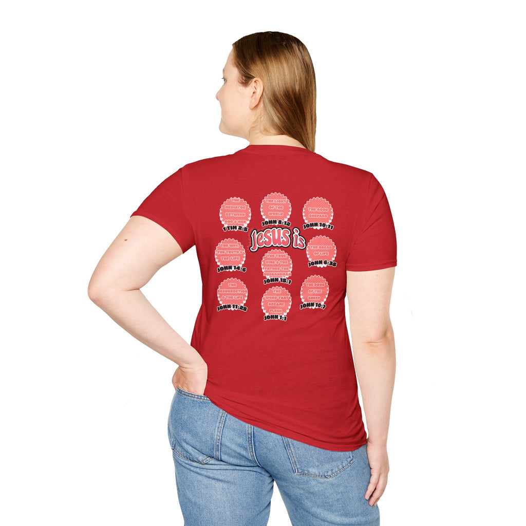 Women's 'Jesus is' T-Shirt — Inspirational Christian Scripture Tee (John 3:16, John 10:27)
