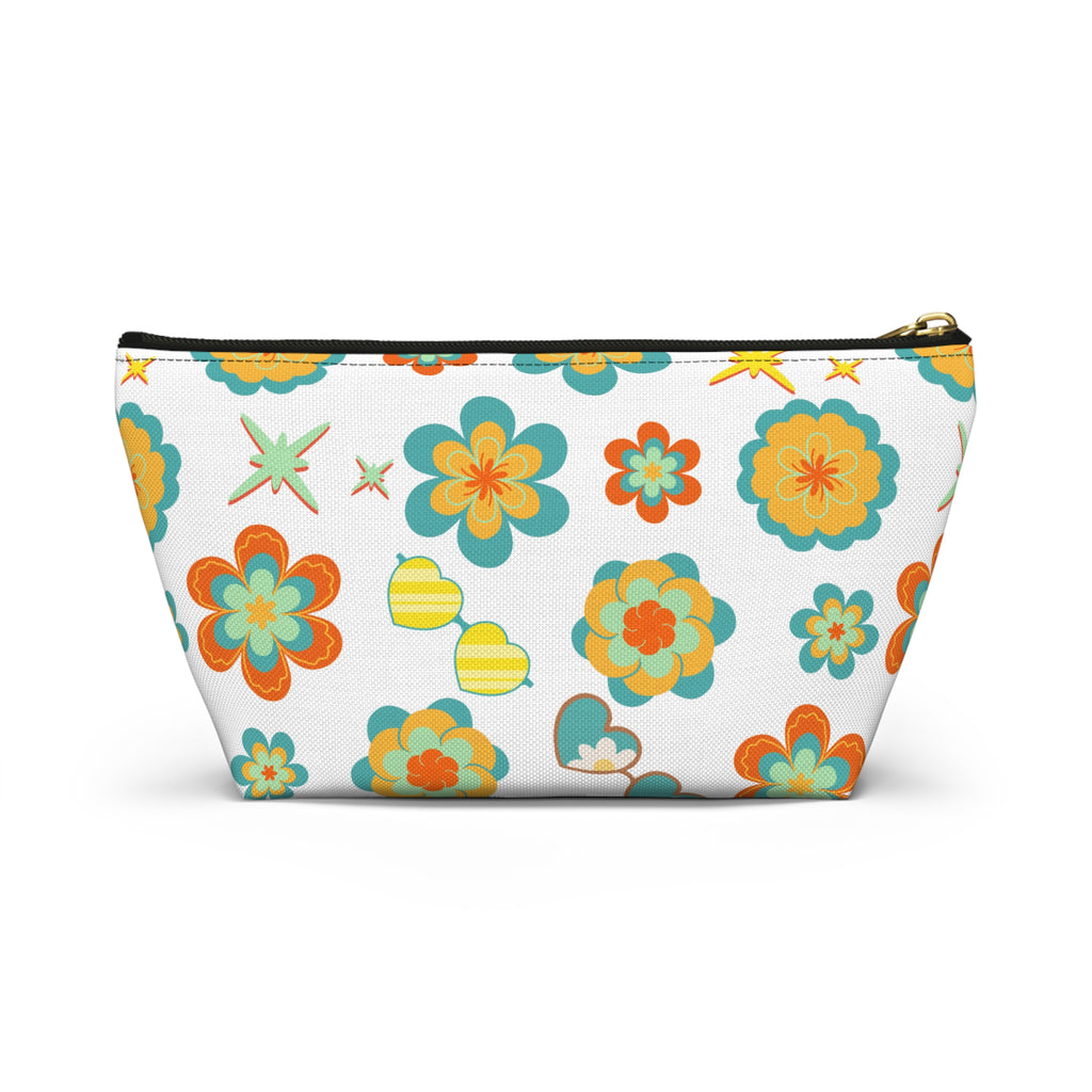 Retro Sunglasses Flowers Accessory Pouch — 60s-Inspired Bag