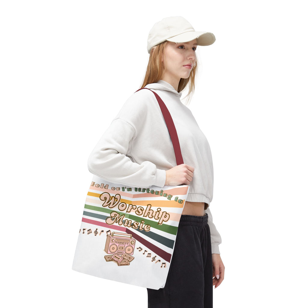 Worship Music Tote Bag – Faith-Inspired Retro Boombox Design