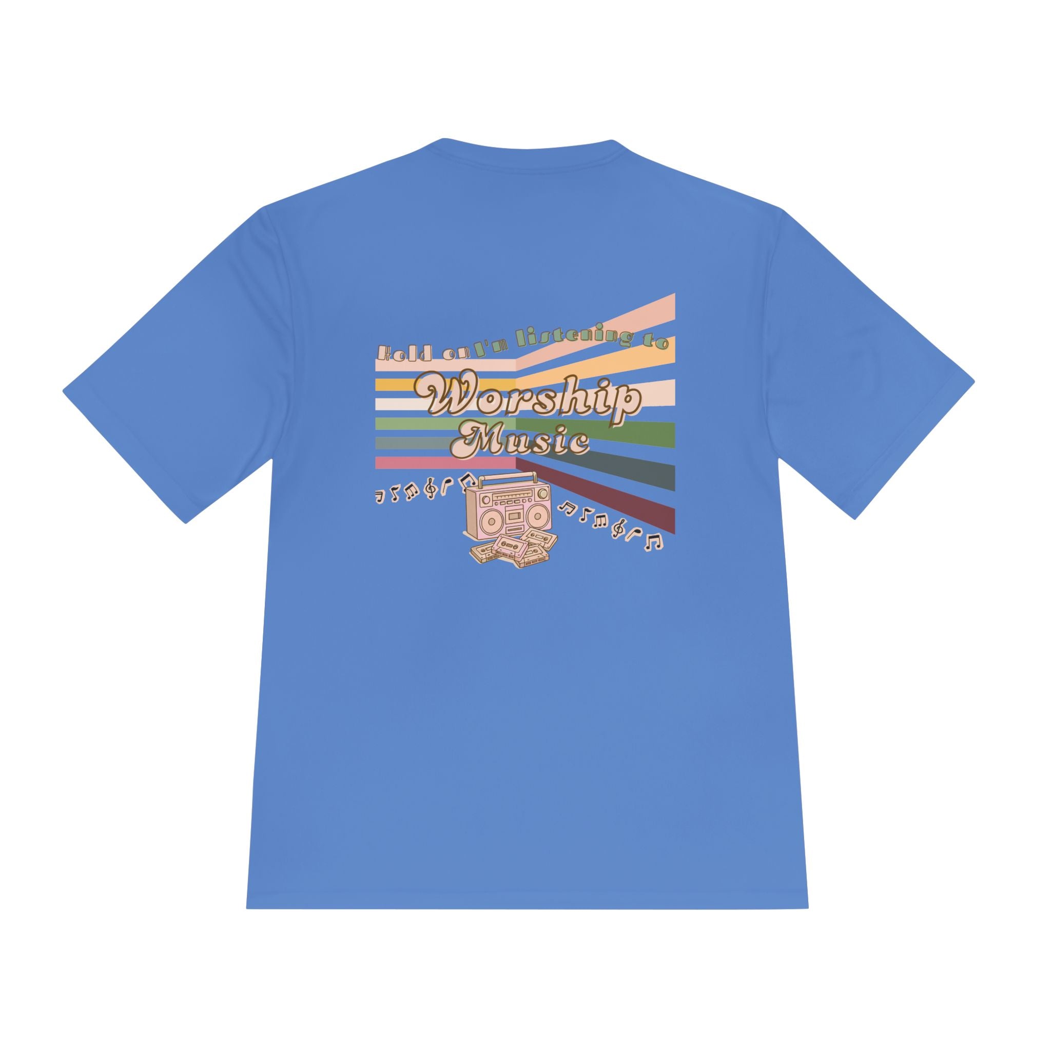 Women's Worship Music Moisture Wicking Tee — Retro Stripes & Speaker Graphic