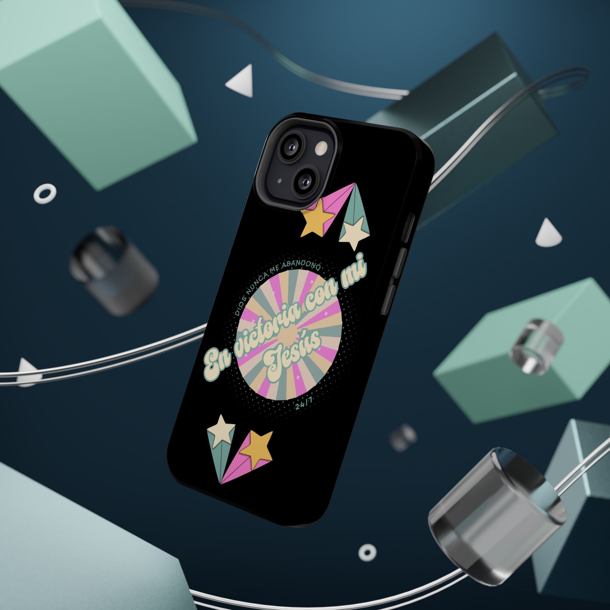 Mujeres Cover de Telefono Magnético e Impacto Resistente— "En Victoria con mi Jesús" Retro Star Design