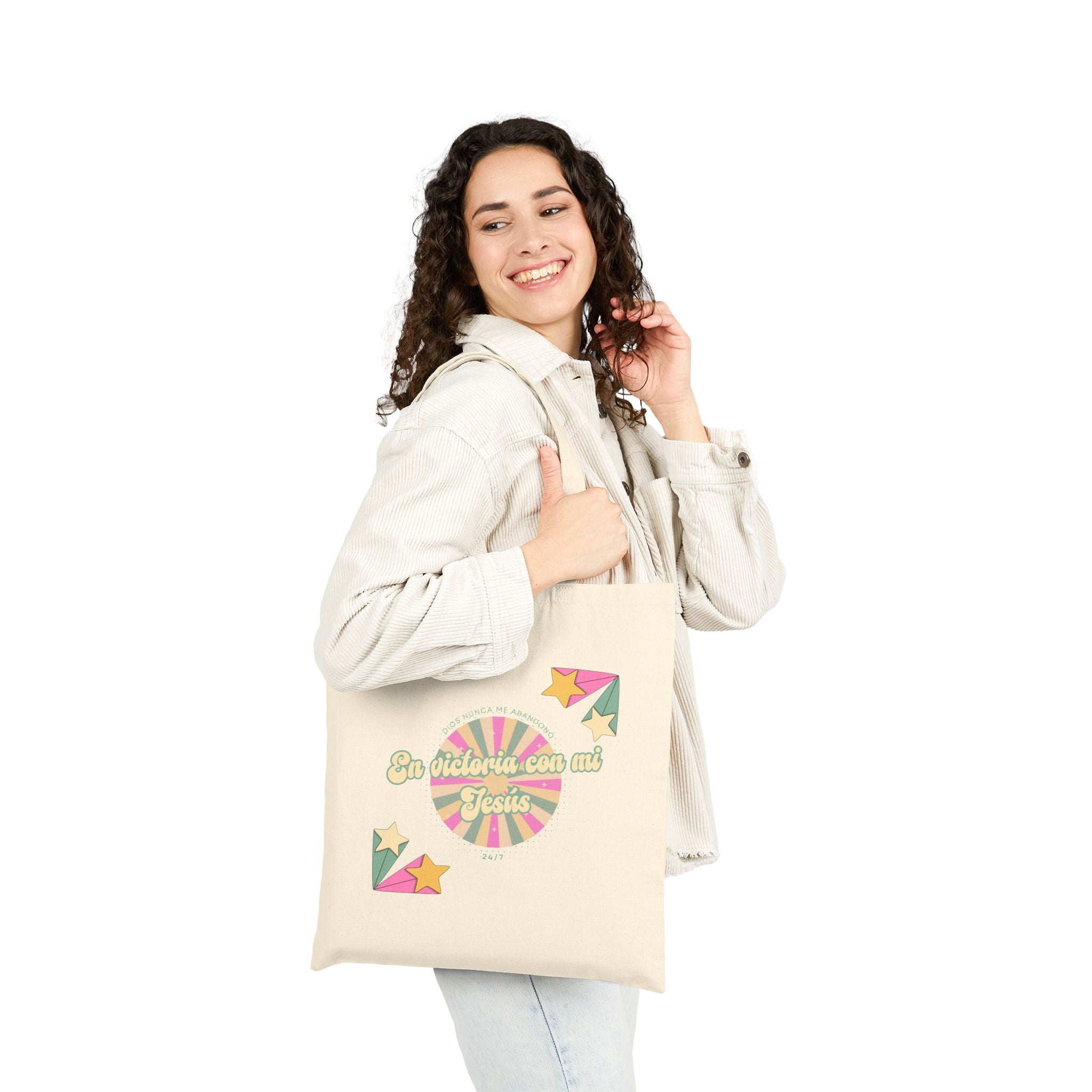 Bolsa de Algodon  — 'En victoria con mi Jesús' Retro Star Christian Canvas Tote