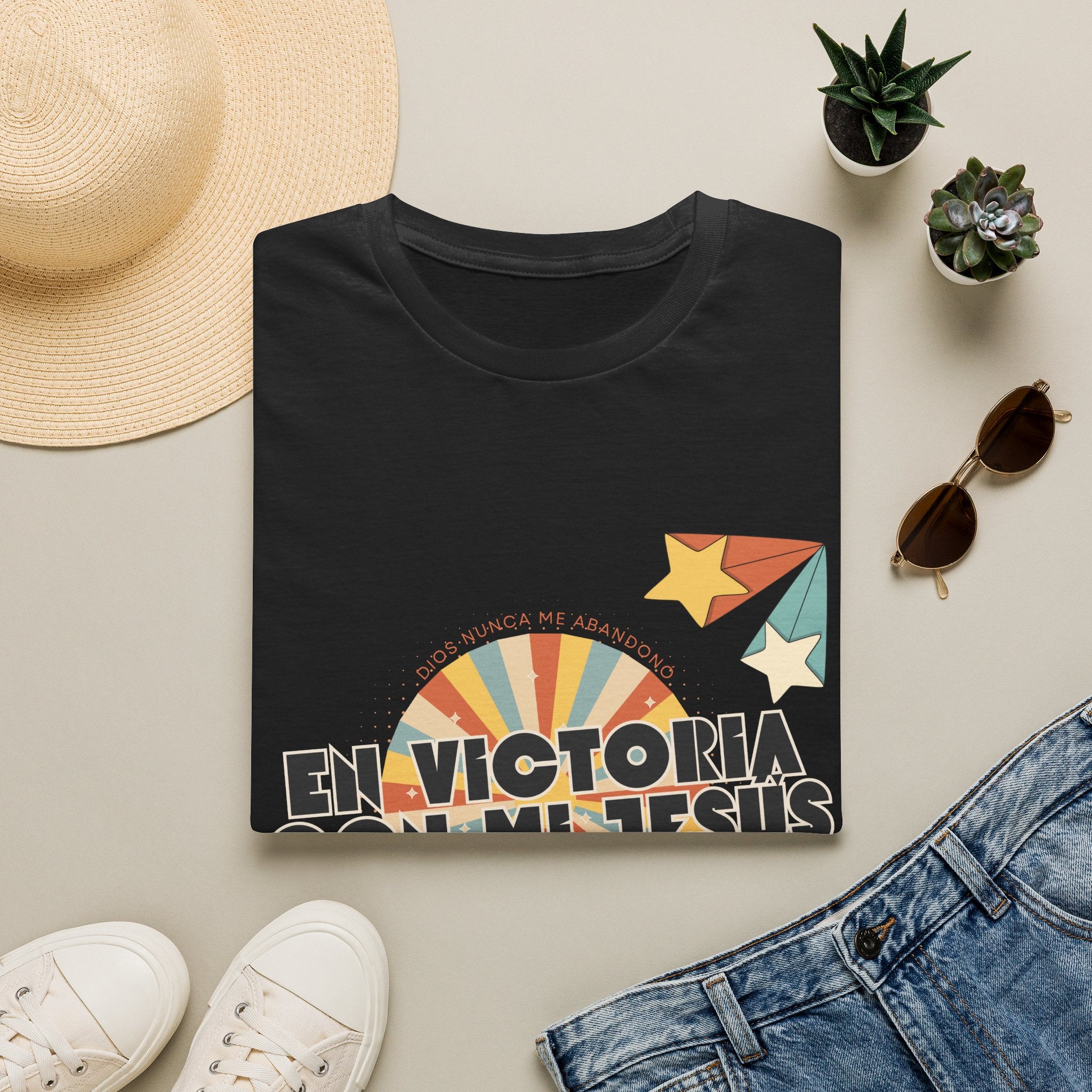 Camisa “En Victoria con mi Jesús” Varones Estilo Retro Sunrise