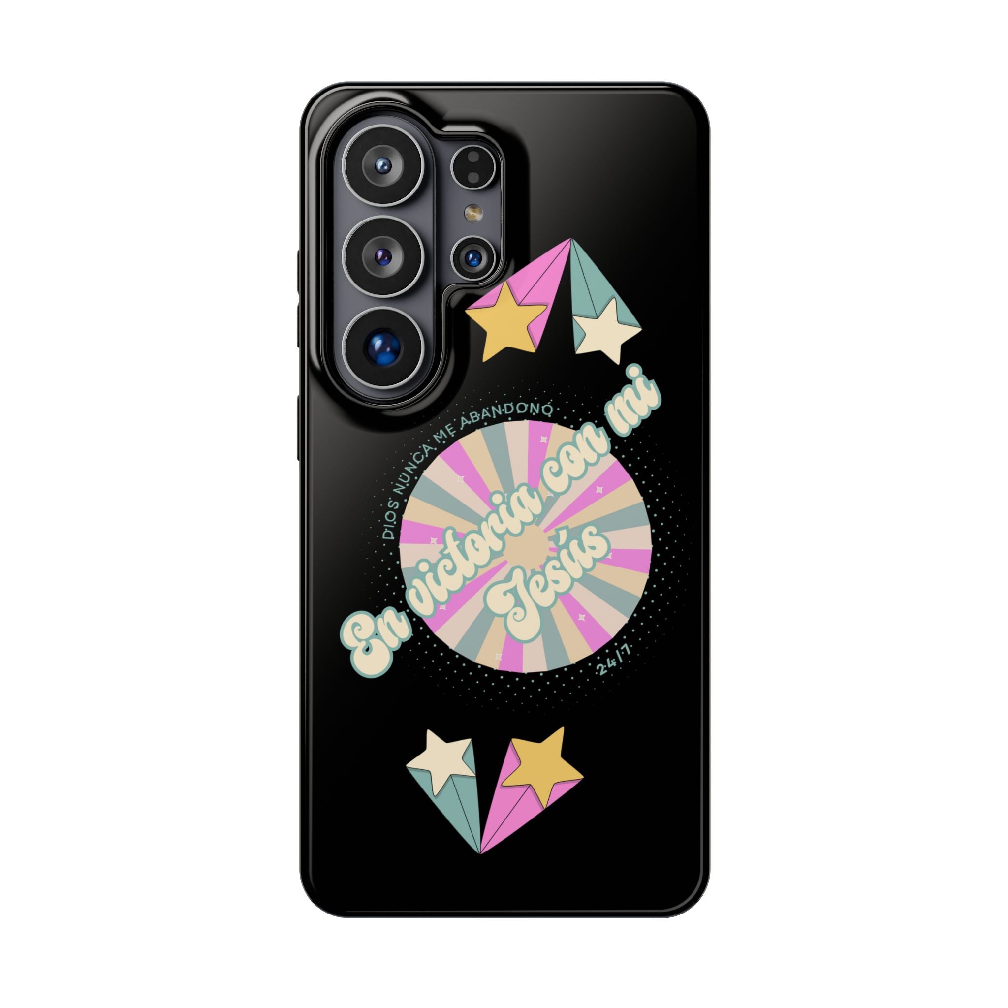 Mujeres Cover de Telefono Magnético e Impacto Resistente— "En Victoria con mi Jesús" Retro Star Design