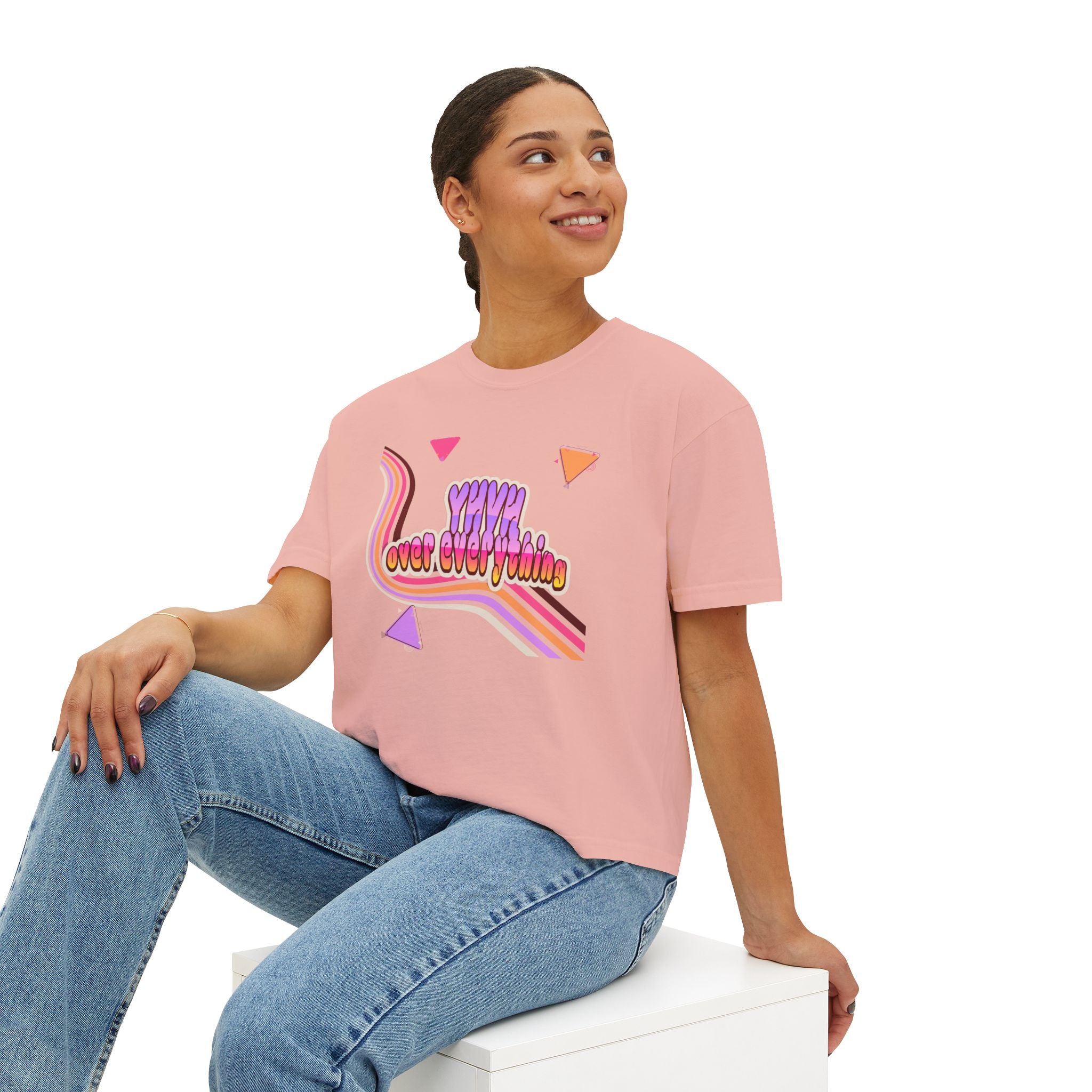 Retro 'YHVH over everything' Boxy Tee — Women's 90s Vibe Graphic T-Shirt