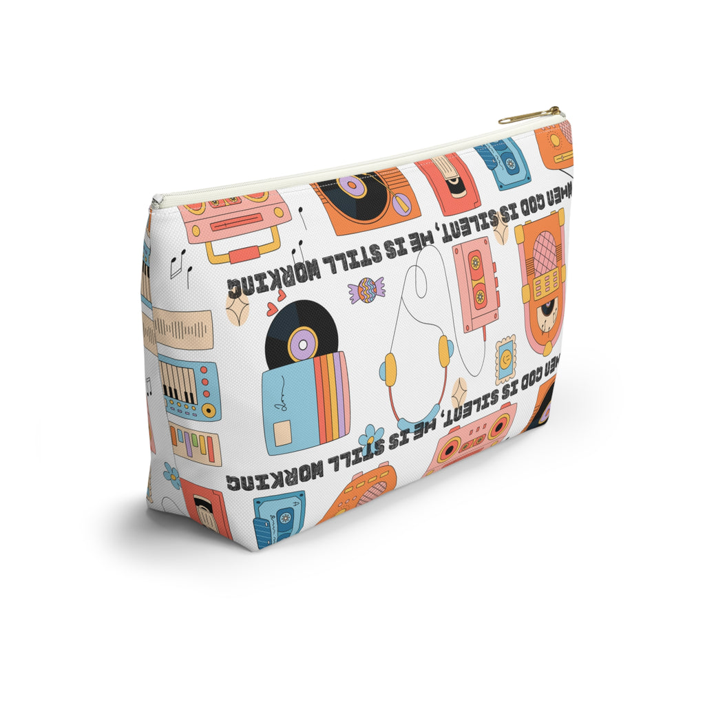 Retro Music Accessory Pouch — "When God Is Silent, He Is Still Working" T-Bottom Bag